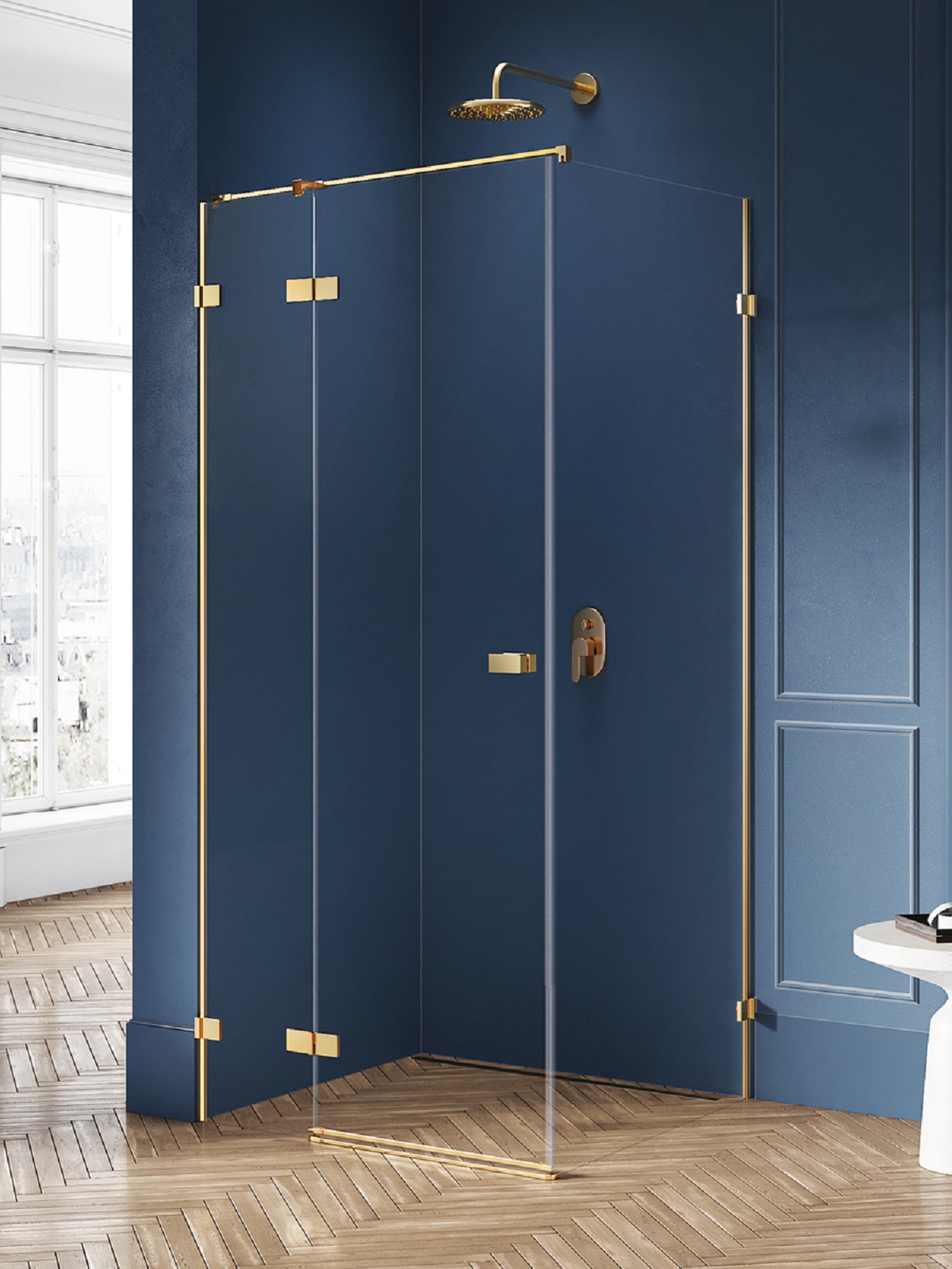 New Trendy Avexa Gold Brushed cabine de douche 90x80 cm rectangulaire doré brossé/verre transparent EXK-1742