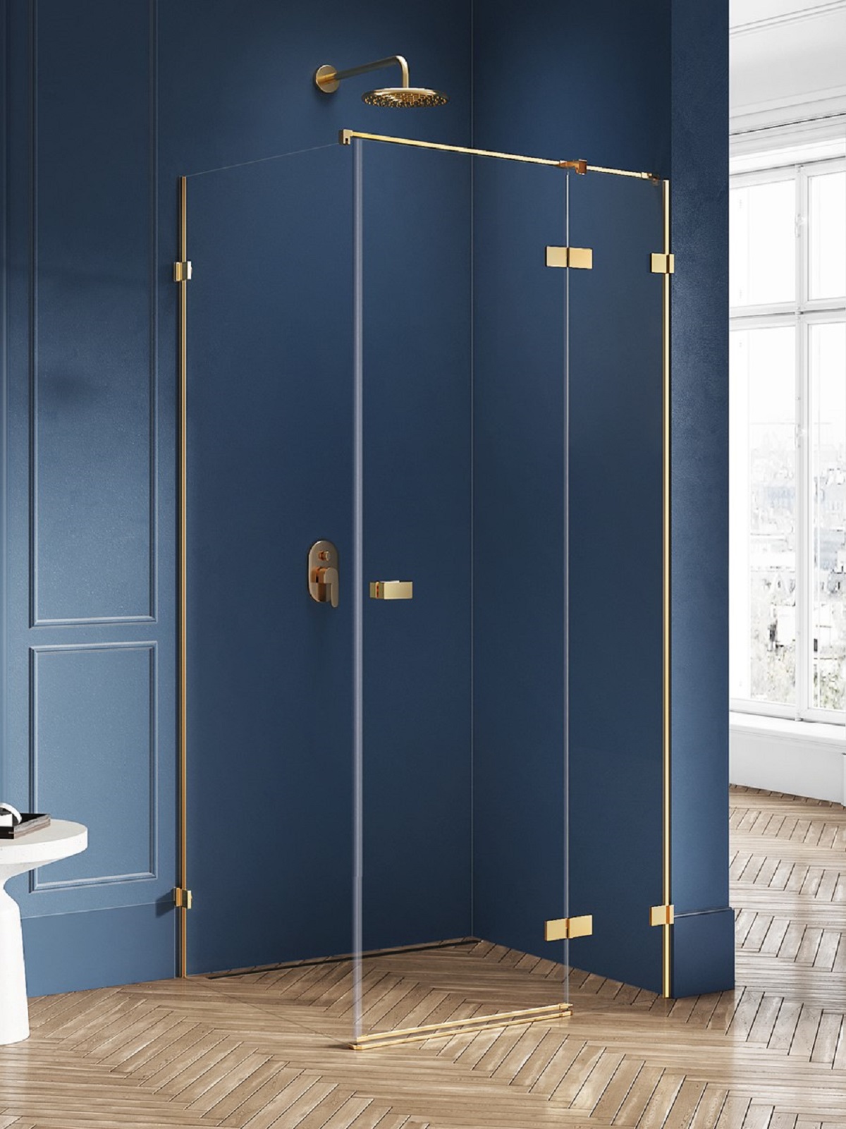New Trendy Avexa Gold Brushed cabine de douche 90x90 cm carrée doré brossé/verre transparent EXK-1745