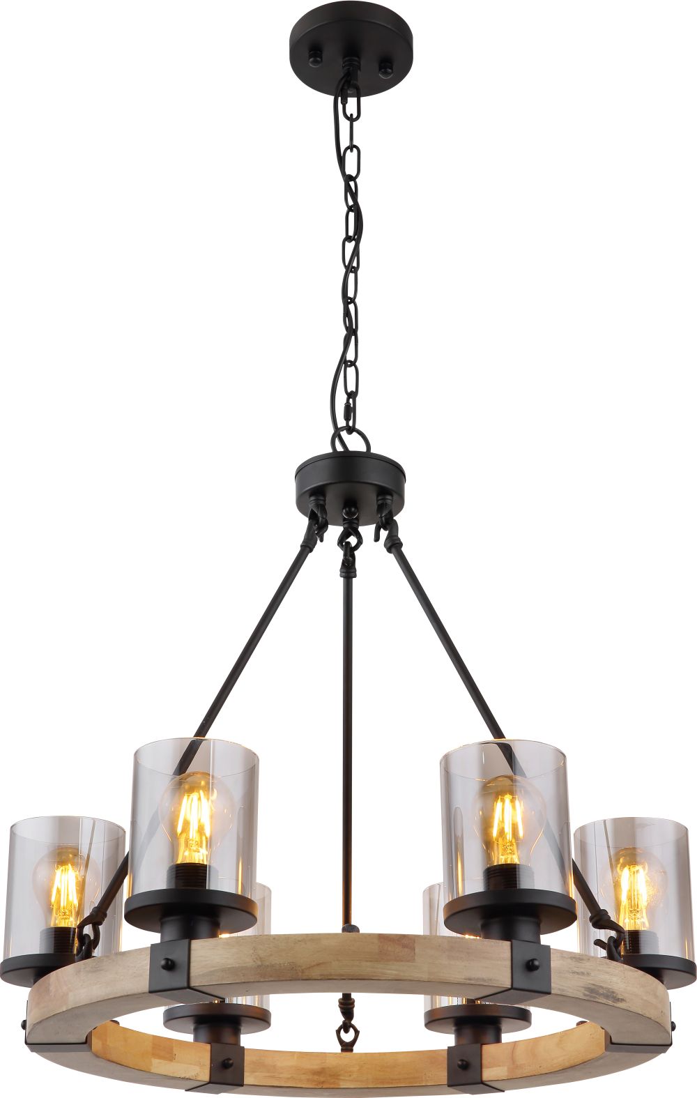 Globo Lighting Lila lampe suspendue 6x60 W noir-fumé-bois 15555-6H