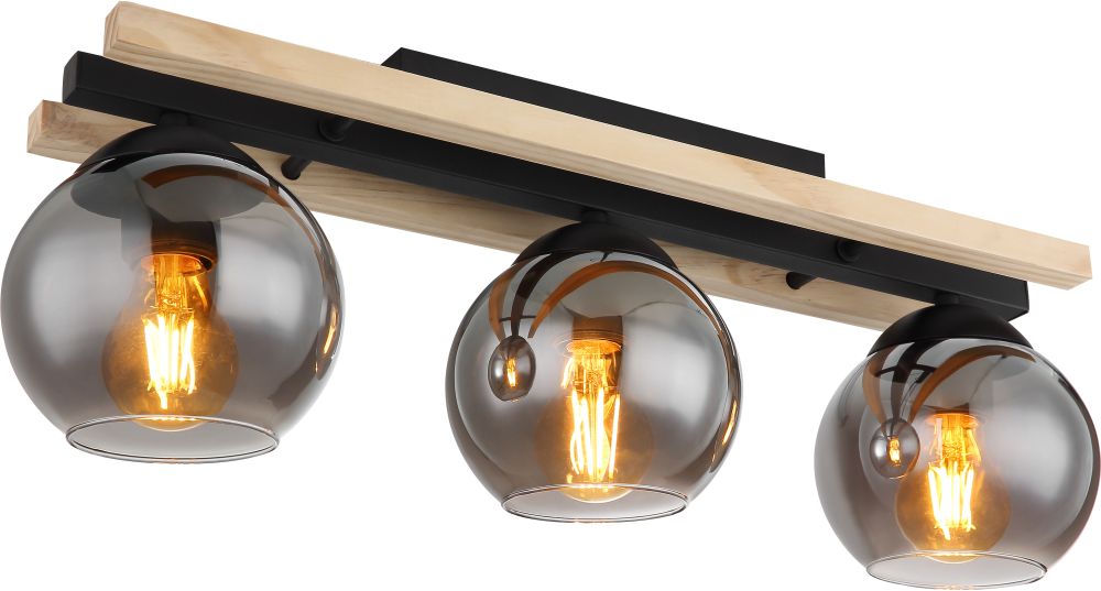 Globo Lighting Conni plafonnier 3x25 W noir-fumé-bois 15569-3D