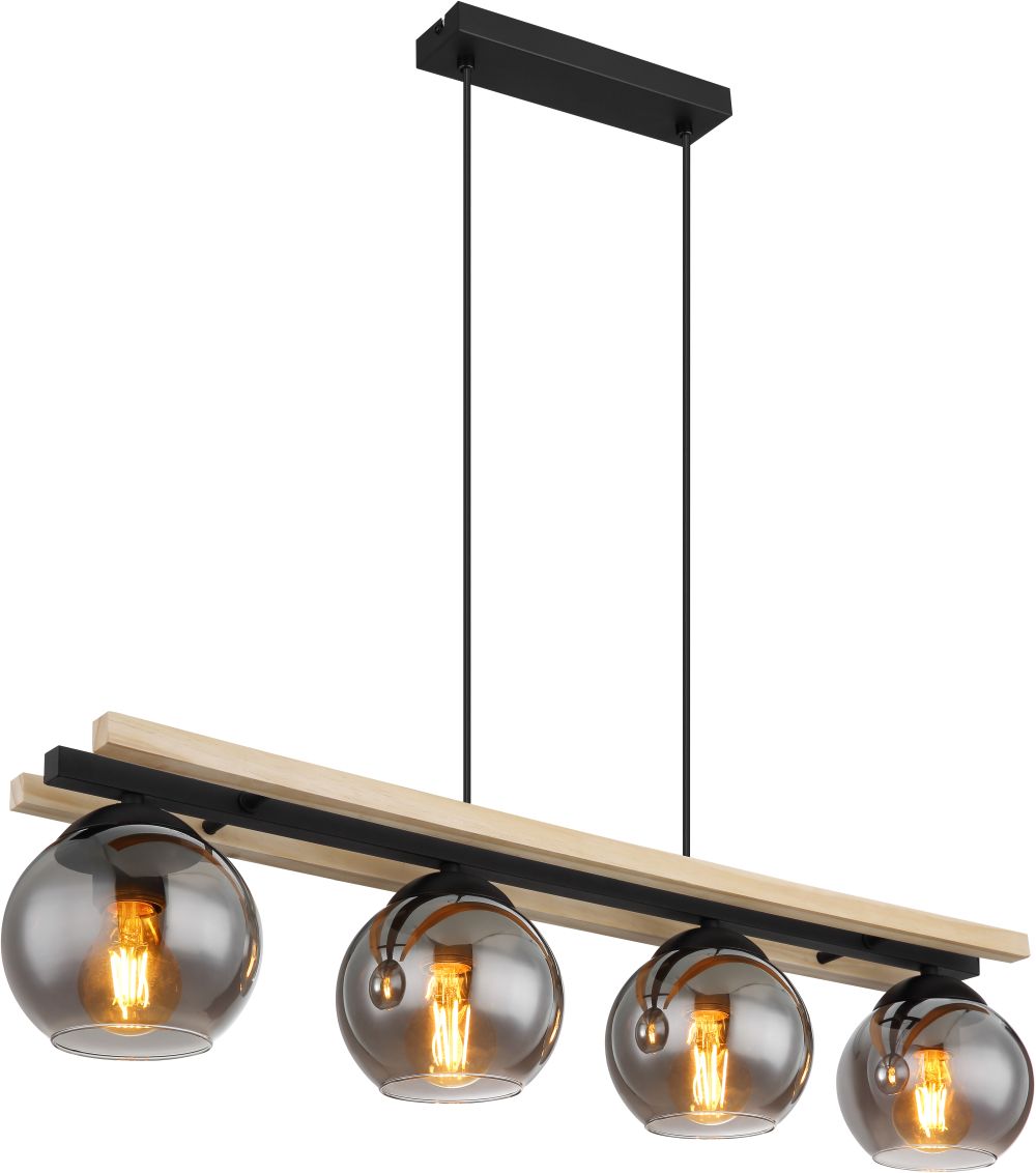Globo Lighting Conni lampe suspendue 4x25 W noir-fumé-bois 15569-4H
