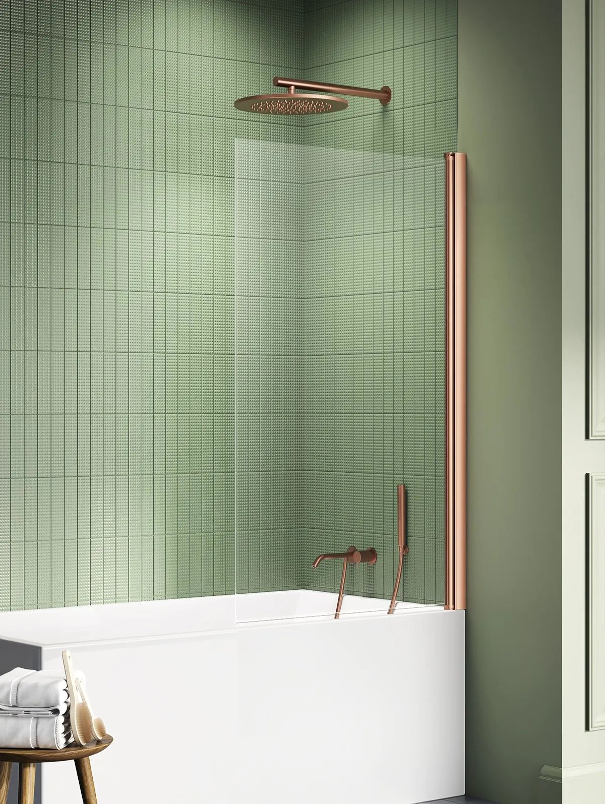 New Trendy New Soleo Copper Brushed paroi de baignoire 60 cm monobloc cuivre brossé/verre transparent P-0129