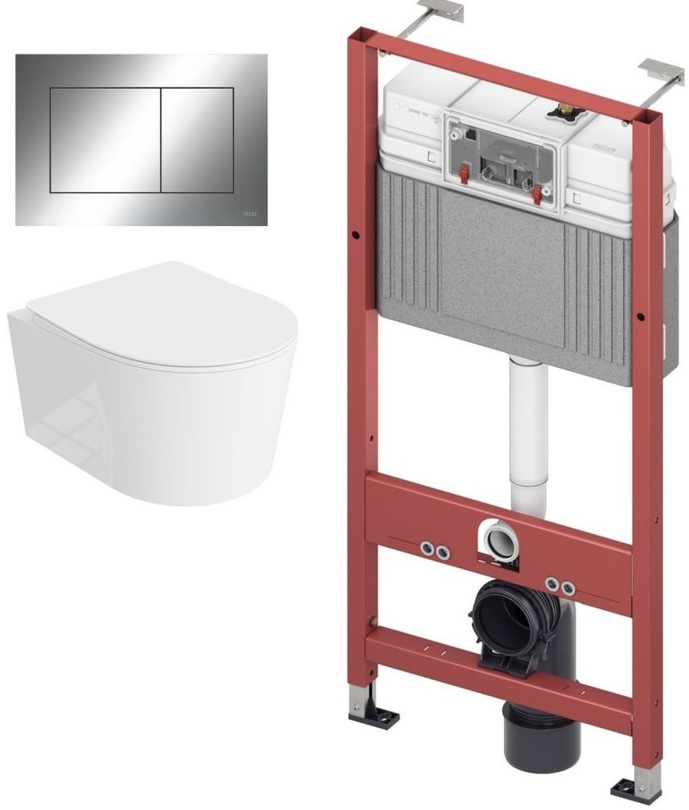 Set cuvette WC avec abattant à descente lente LaVita Loso 5908211492469, châssis encastré Tece Base 9400407, 9.240.401