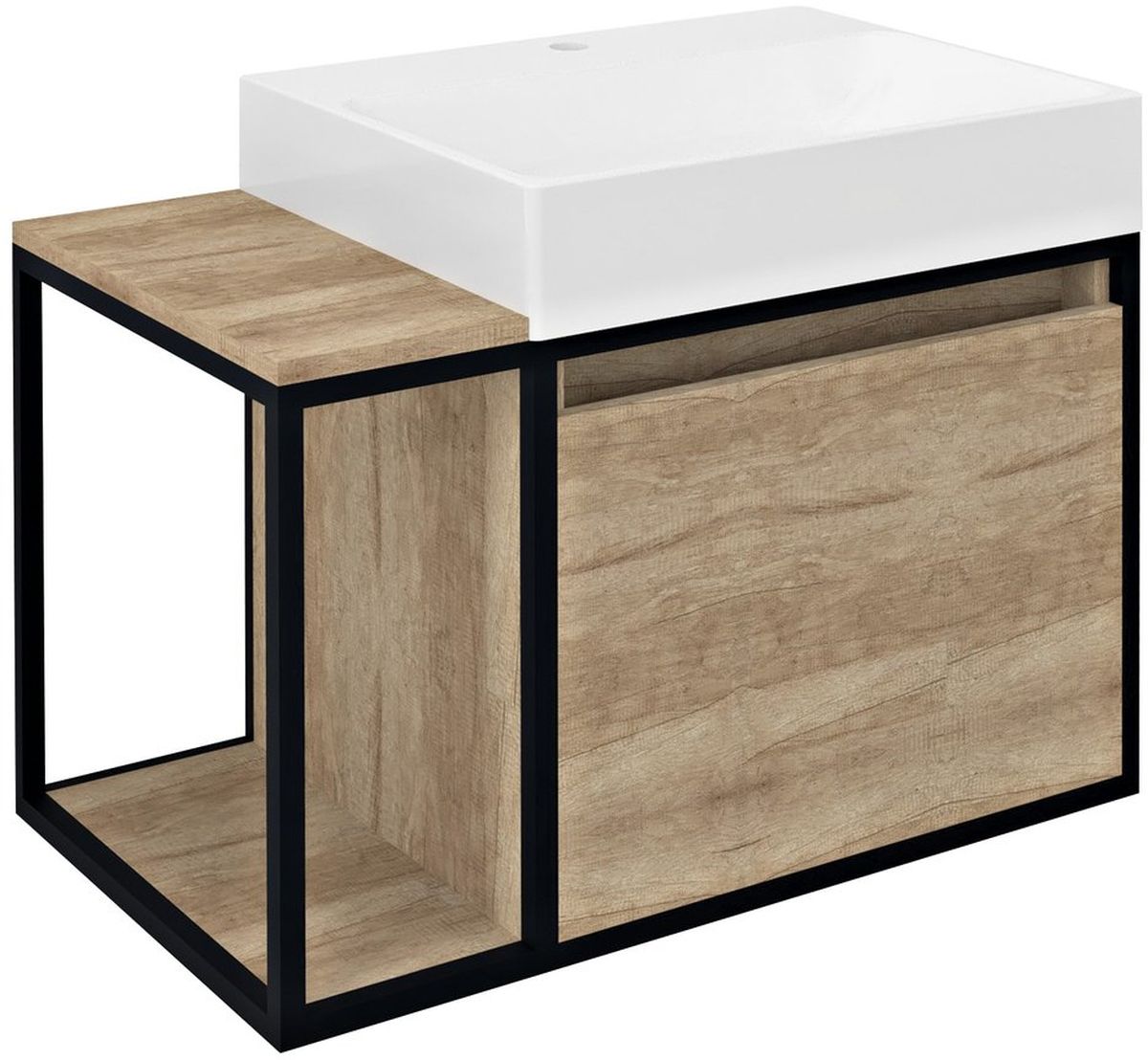 Sapho Skara armoire 80x46.5x49.5 cm sous-lavabo suspendu noir-chêne CG003-2222