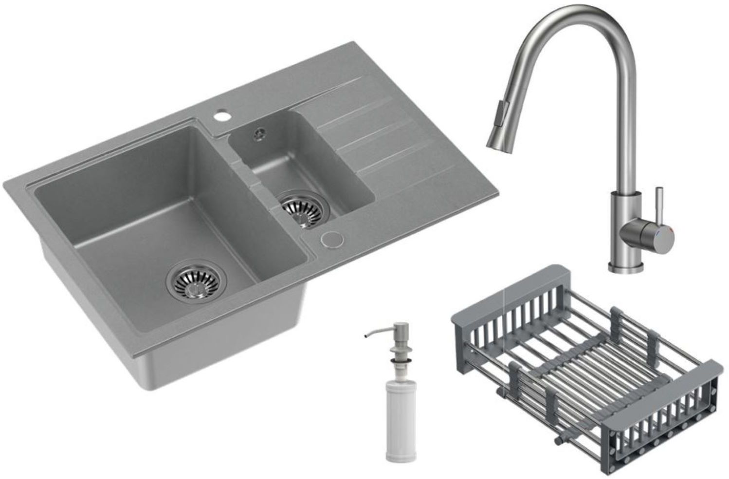 Quadron Comfort 156 évier avec mitigeur et accessoires gris/acier HCQP57850SZ_3673500BS