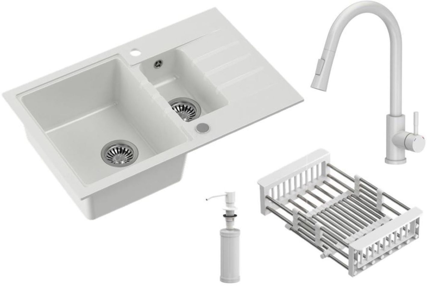 Quadron Comfort 156 évier avec mitigeur et accessoires blanc/blanche HCQP57850BIK_3673500WHM