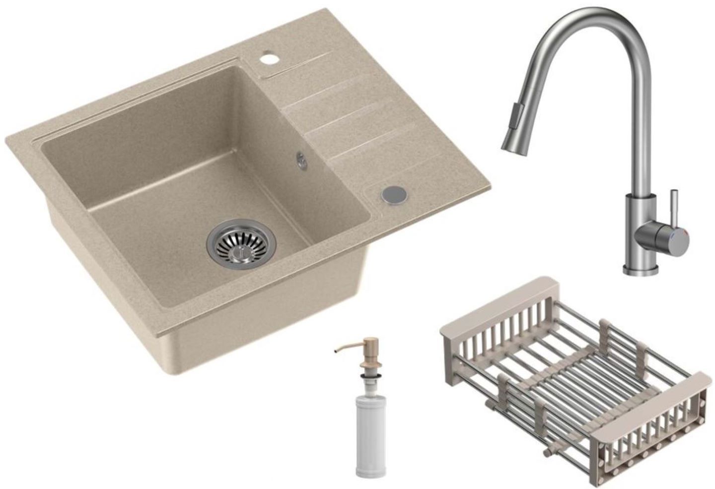 Quadron Comfort 116 évier avec mitigeur et accessoires beige/acier HCQP6250BEZK_3673500BS