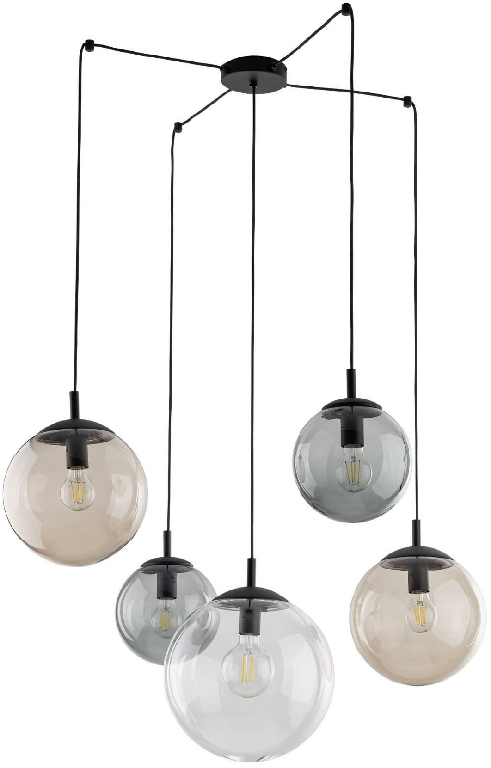 TK Lighting Esme lampe suspendue 5x15 W noir-transparent-opale-graphite 4796