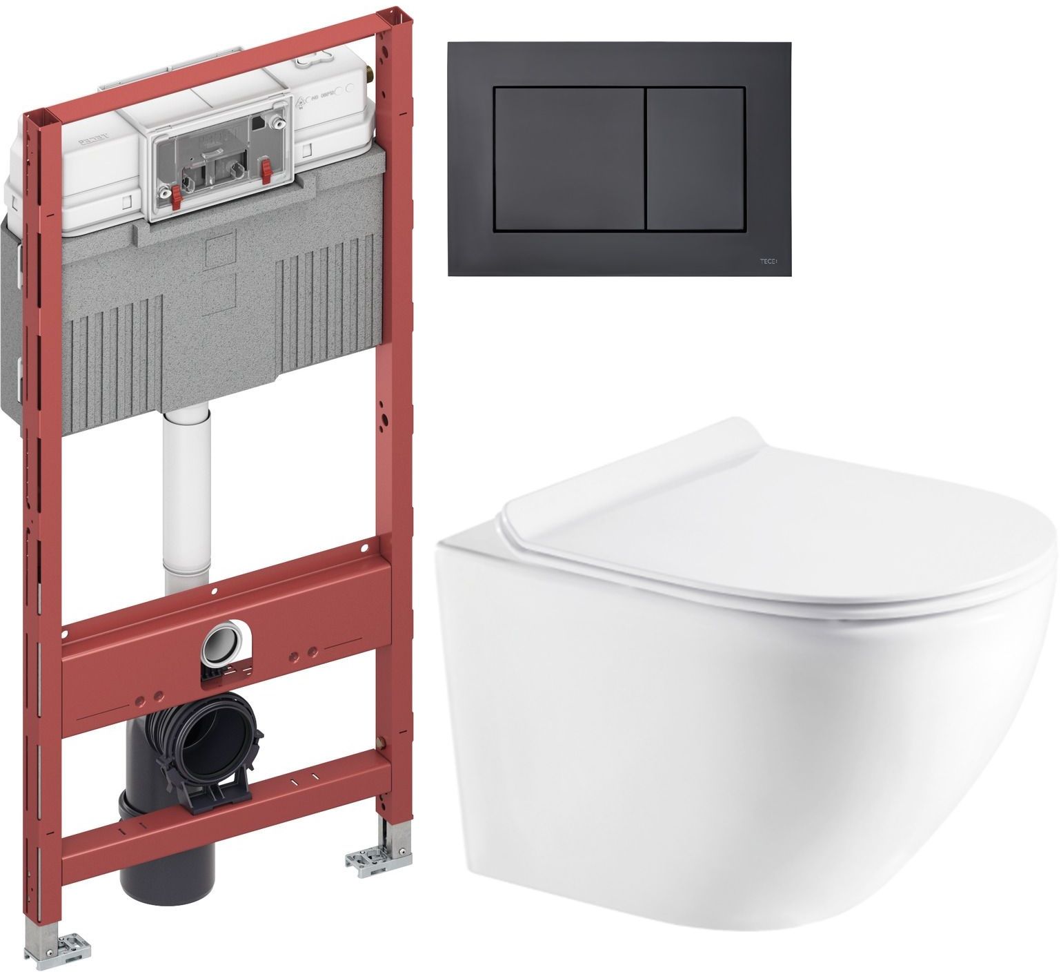 Set châssis encastré Tece Profil 9300302, cuvette WC avec abattant à descente lente Hagser Beno HGR10000042, 9240407