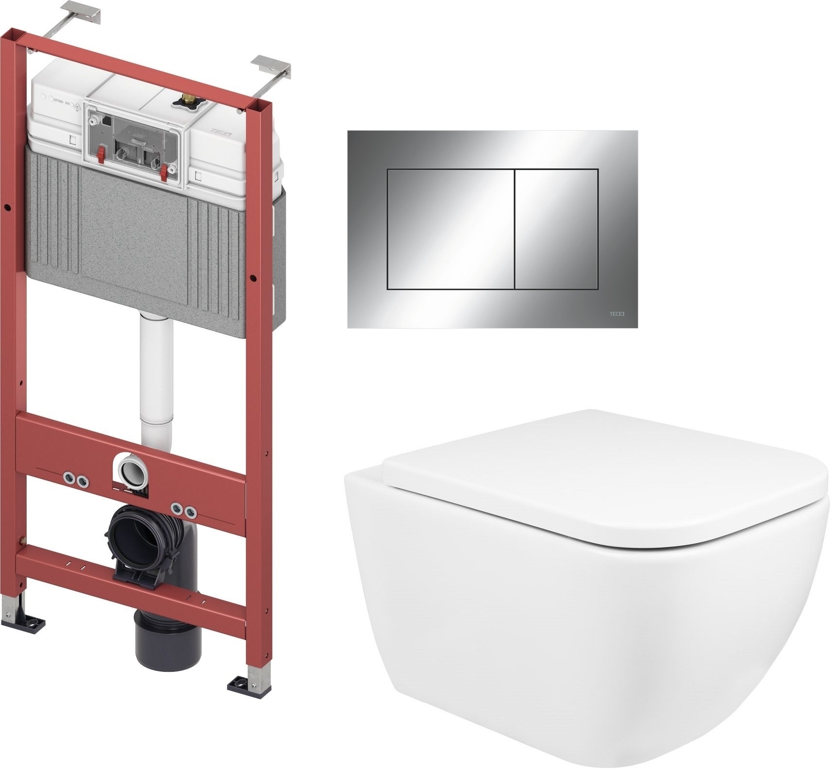 Set cuvette de WC Oltens Vernal 42002000, châssis encastré Tece Base 9400407, 45104000, 9.240.401