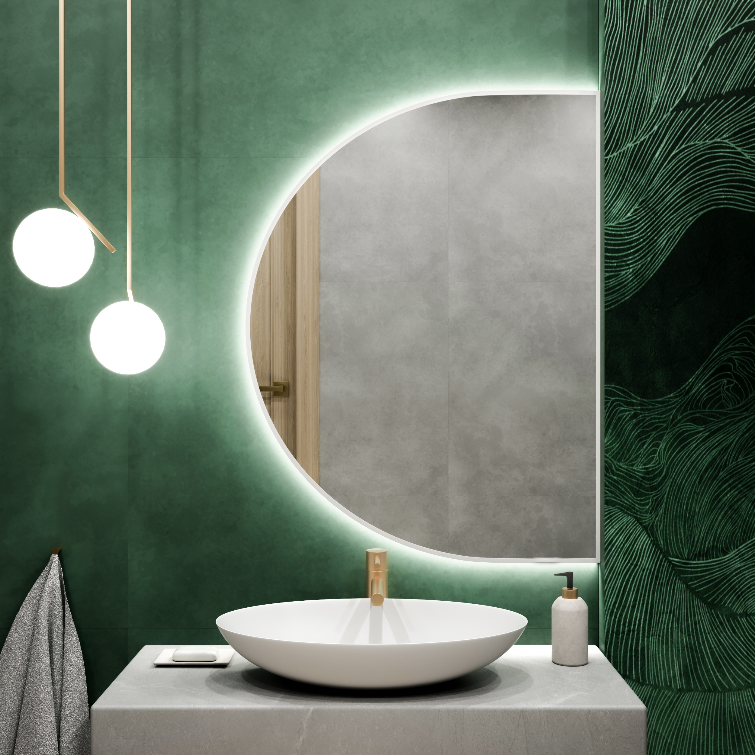 Baltica Design Tiny Border Semi Round miroir 80x50 cm avec éclairage blanc 5904107926841