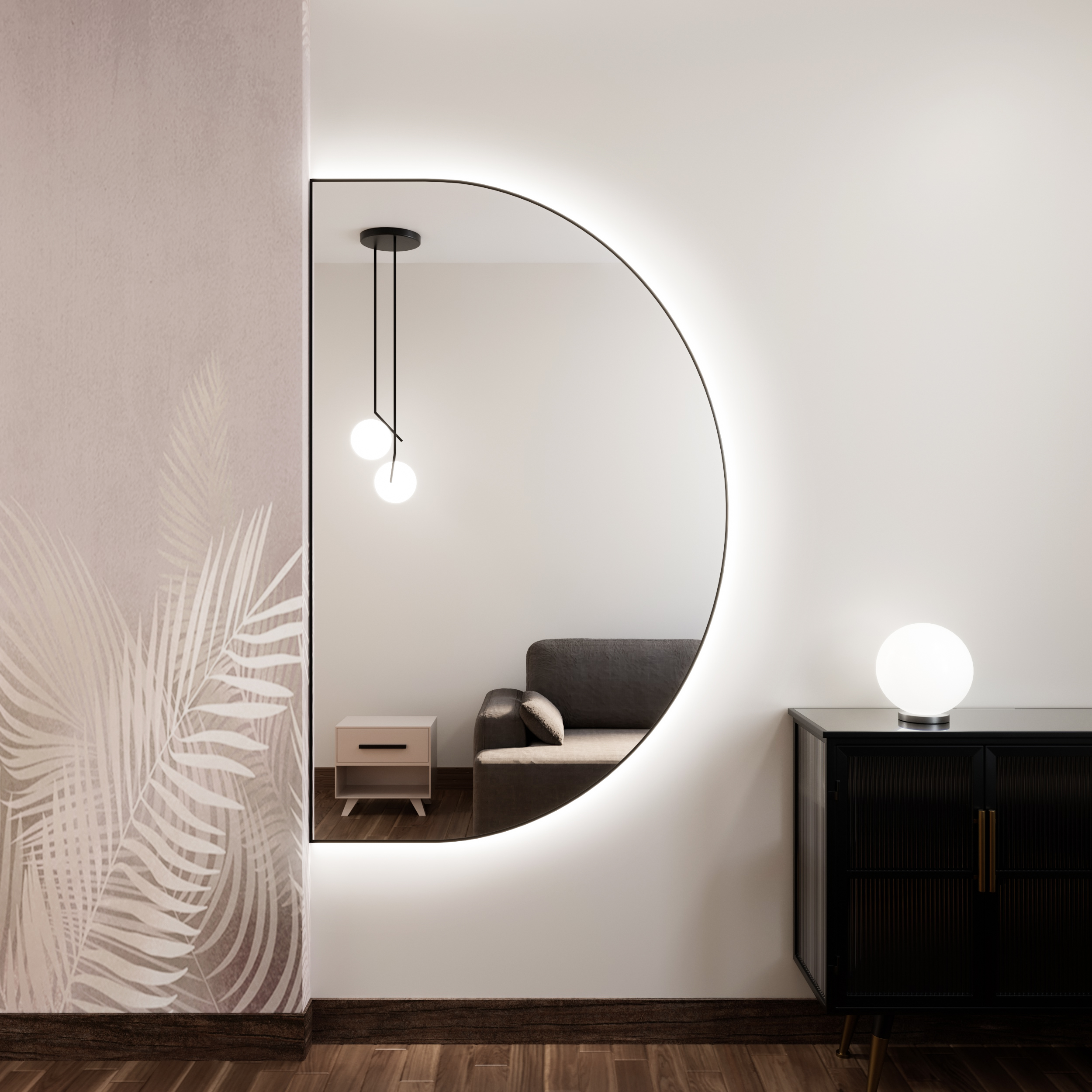 Baltica Design Tiny Border Semi Round miroir 150x95 cm avec éclairage noir 5904107925530