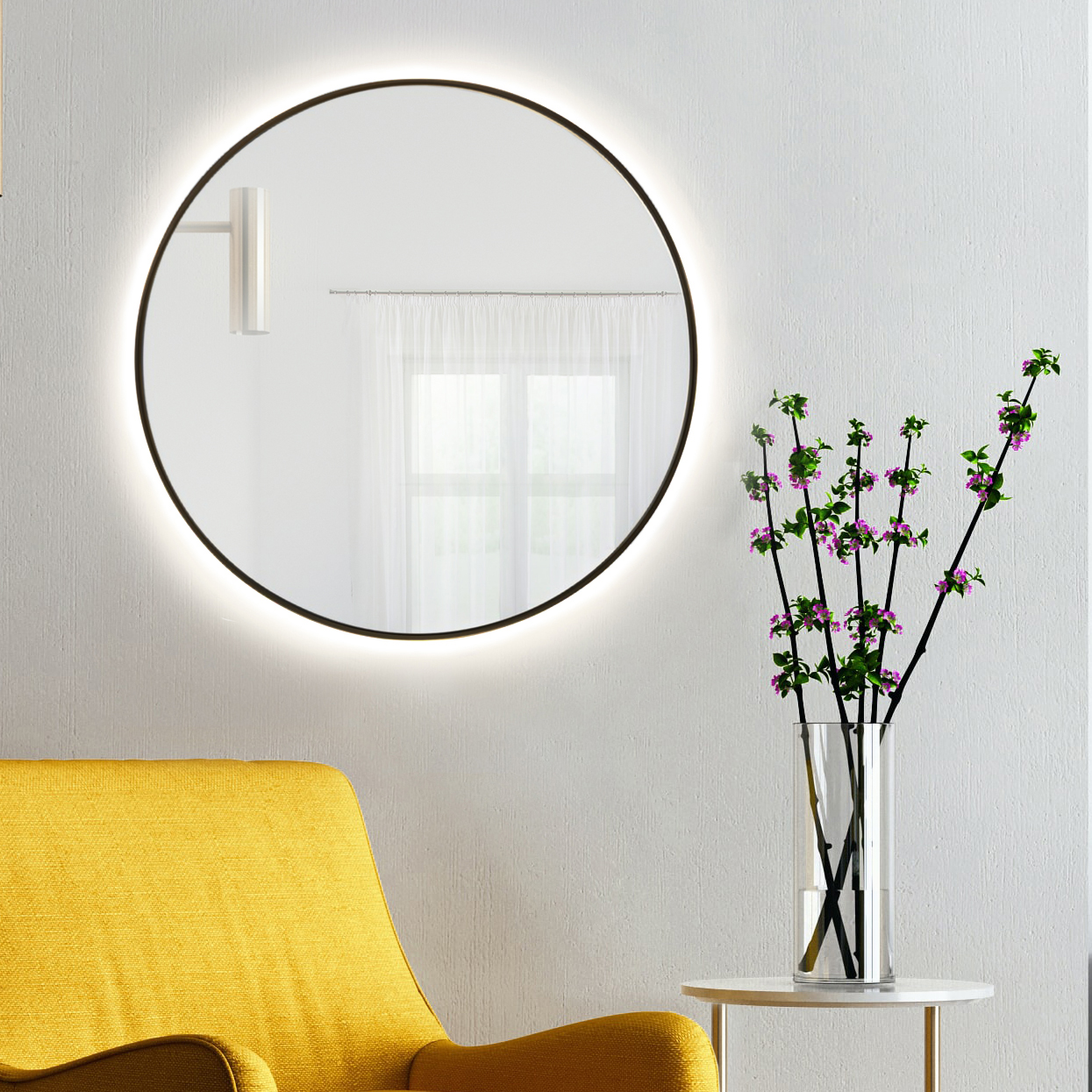 Baltica Design Bright miroir 80x80 cm circulaire avec éclairage oui noir 5904107911489