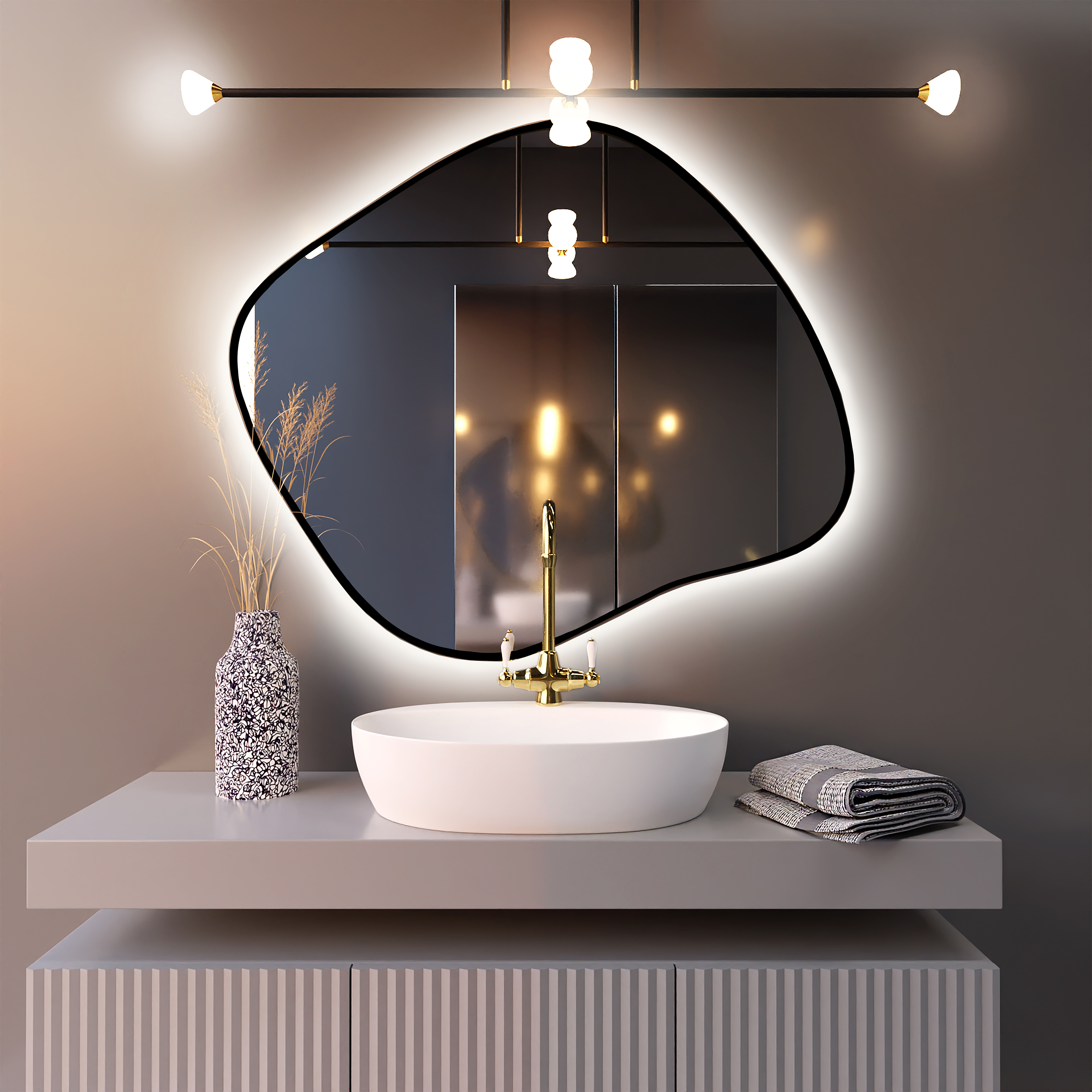 Baltica Design Bright Stain III miroir 80x70 cm avec éclairage noir 5904107920221