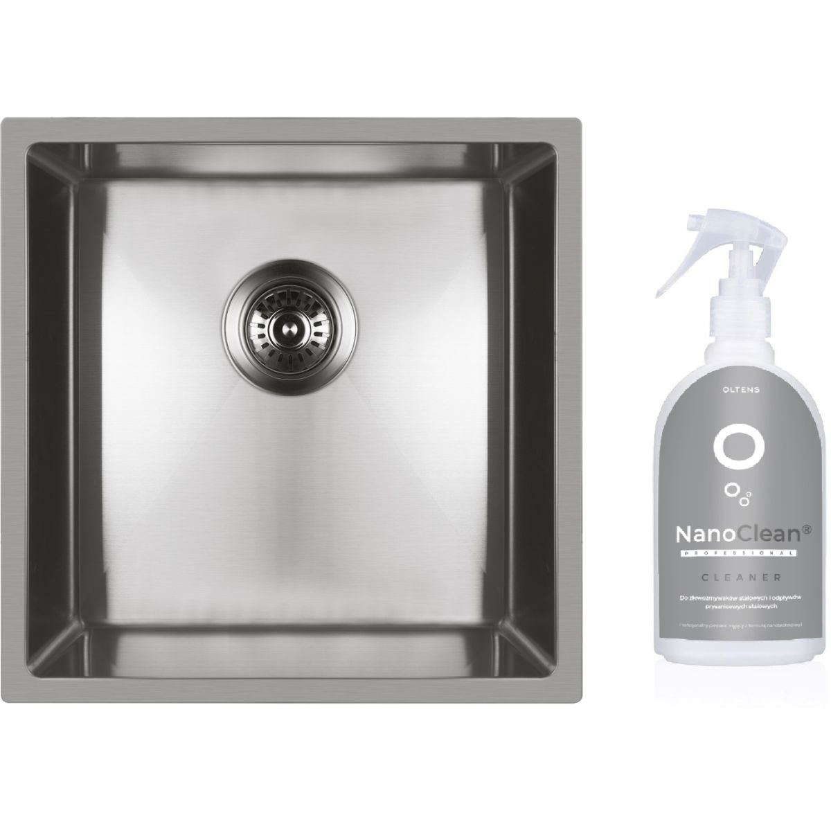 Set évier en acier inoxydable Oltens Stalvask 71100100, produit nettoyant pour éviers en acier inoxydable Oltens NanoClean 89600000