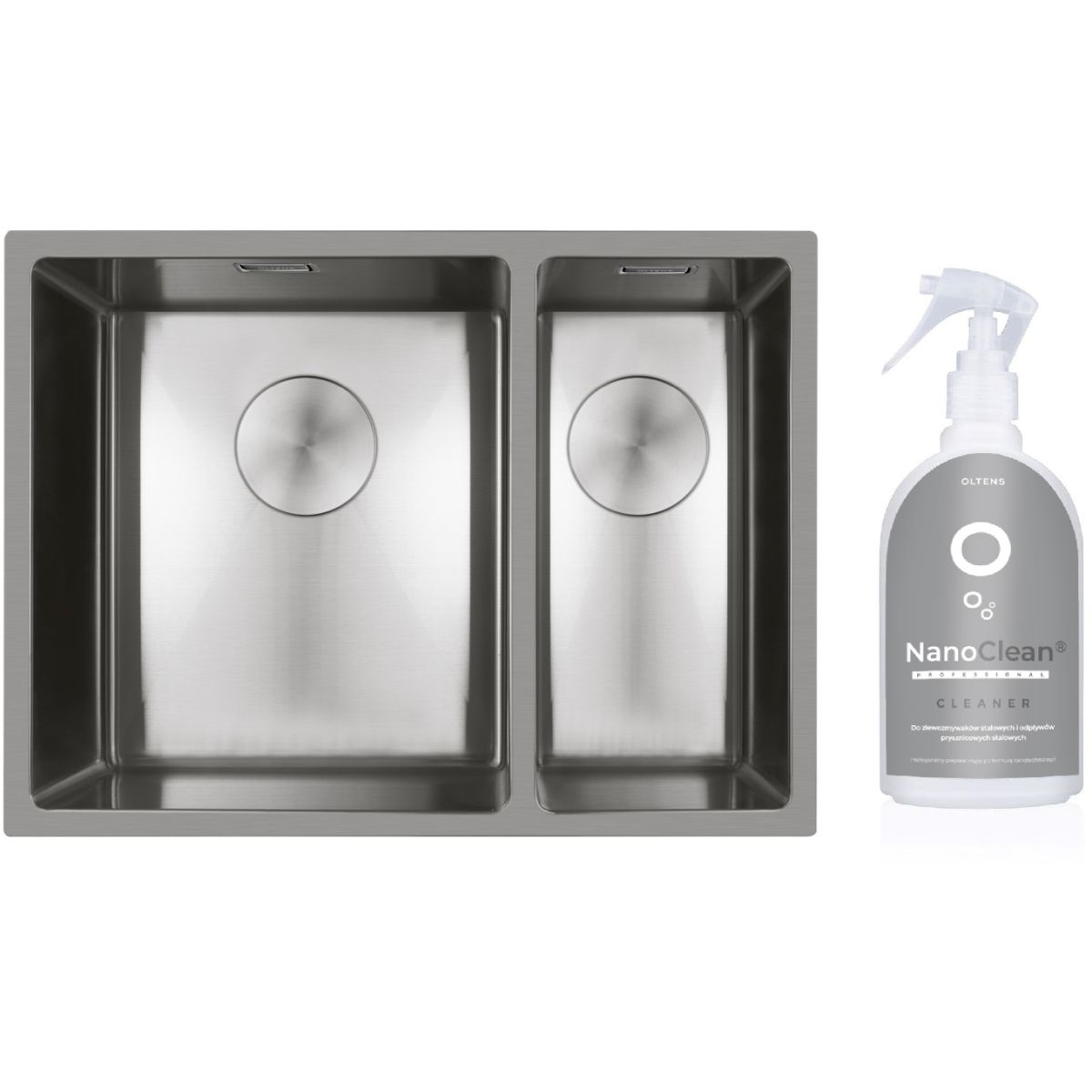 Set évier en acier inoxydable Oltens Hydda 71201100, produit nettoyant pour éviers en acier inoxydable Oltens NanoClean 89600000