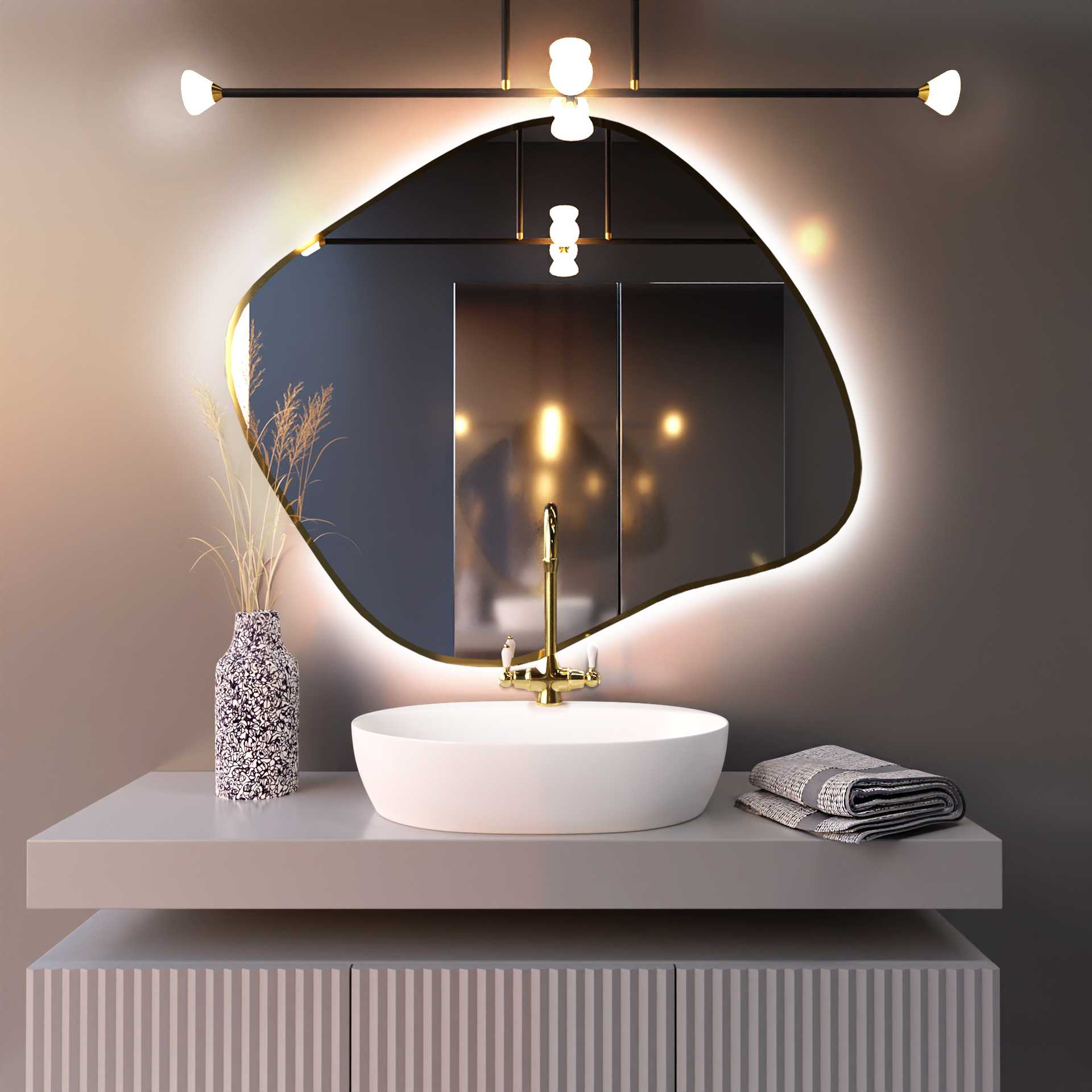 Baltica Design Bright Stain III miroir 80x70 cm avec éclairage doré 5904107920573