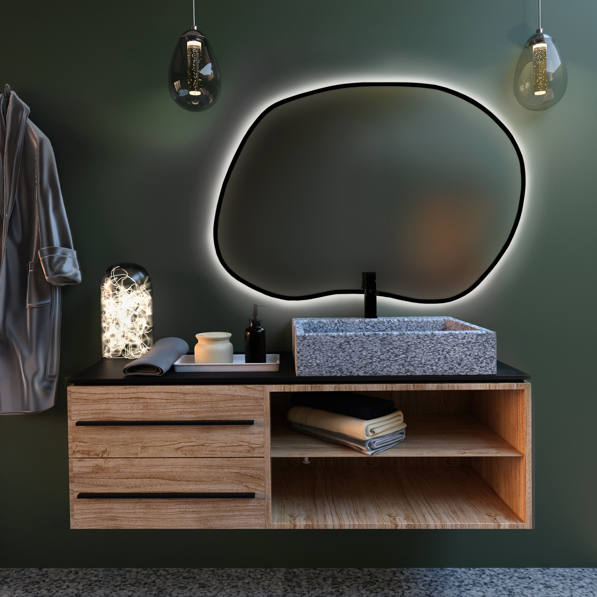 Baltica Design Bright Stain II miroir 80x57 cm avec éclairage noir 5904107919485