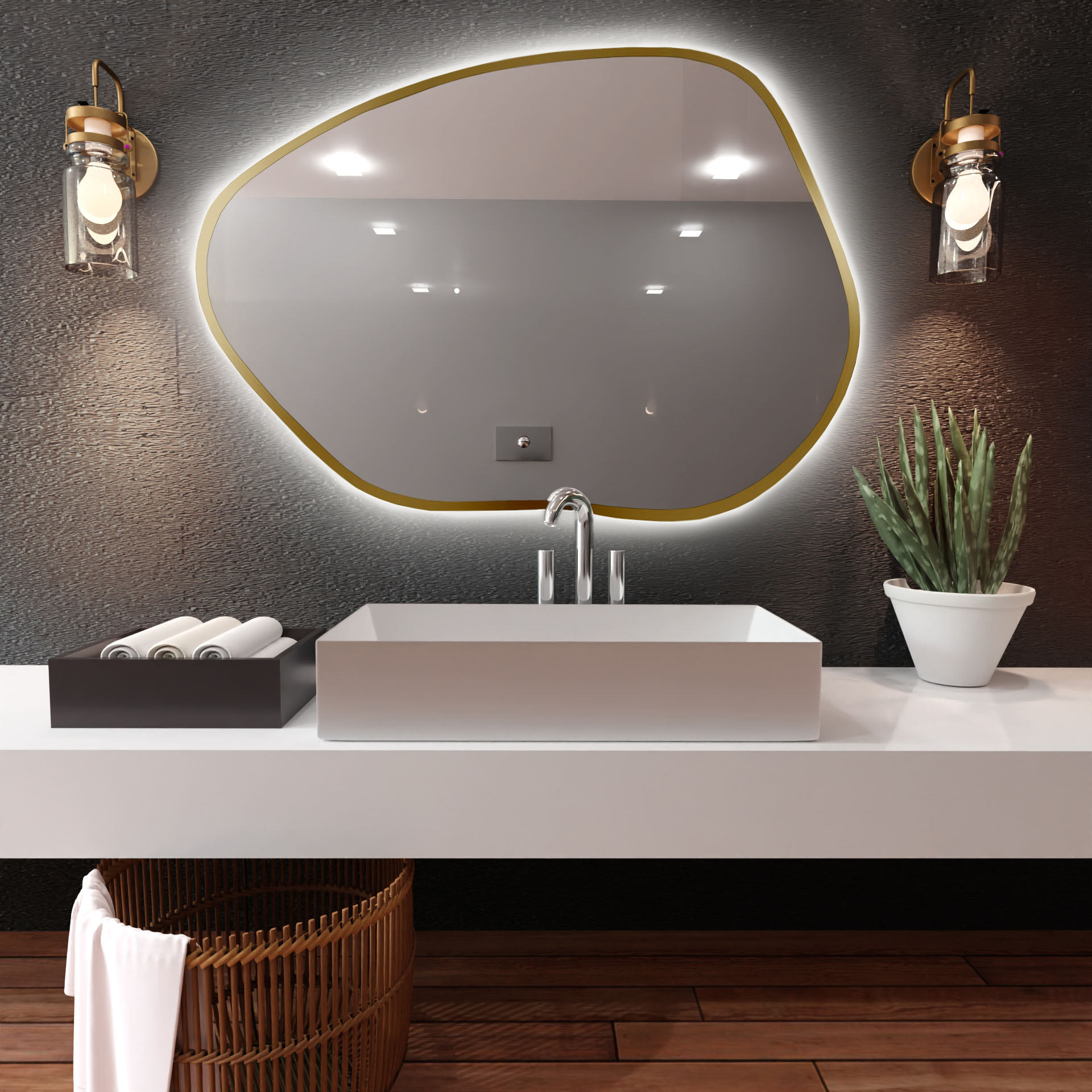 Baltica Design Bright Stain I miroir 50x36 cm avec éclairage doré 5904107919034