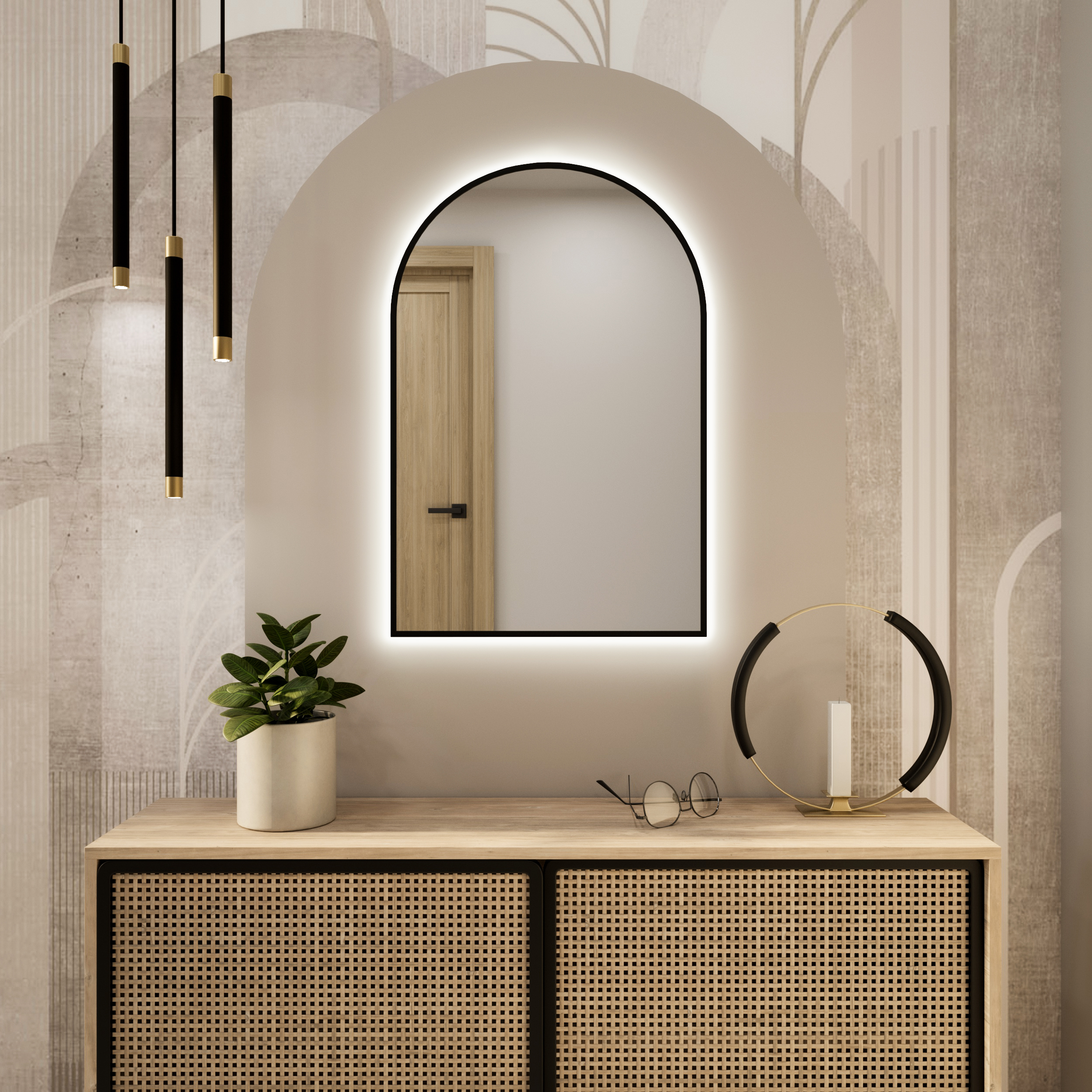 Baltica Design Tiny Border Pastille Cut miroir 60x90 cm avec éclairage noir 5904107929453