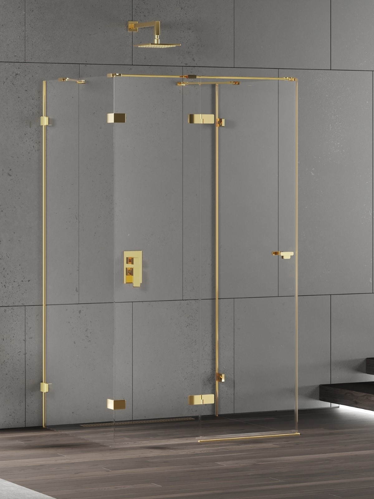 New Trendy Eventa Gold Shine cabine de douche 100x90 cm rectangulaire doré brillant/verre transparent EXK-4802