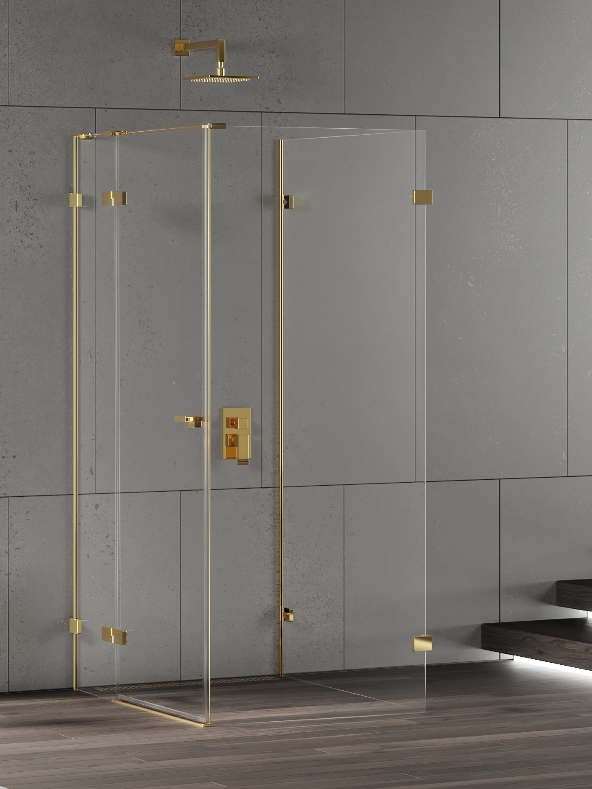 New Trendy Eventa Gold Shine cabine de douche 100x80 cm rectangulaire doré brillant/verre transparent EXK-4820