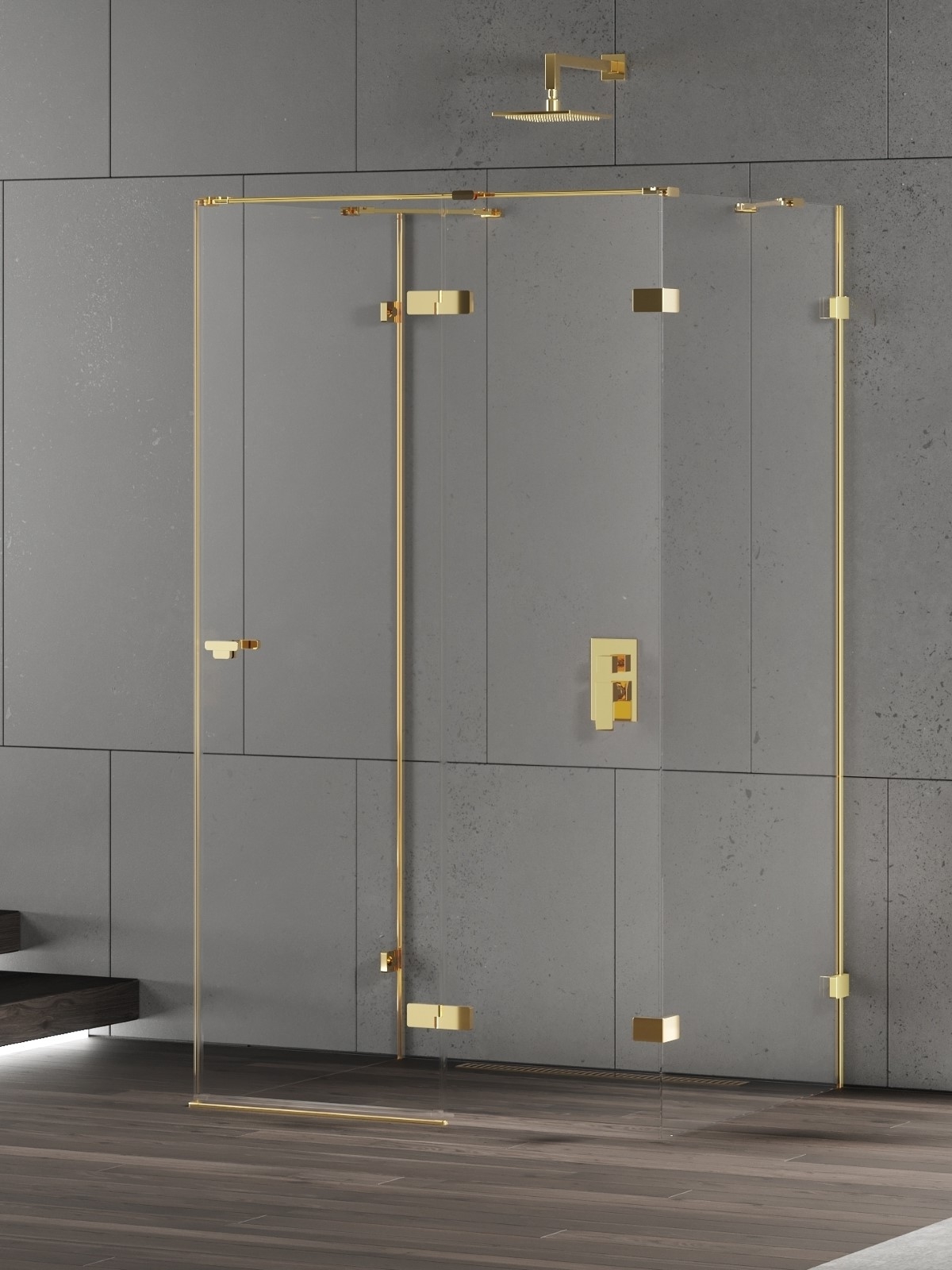 New Trendy Eventa Gold Shine cabine de douche 100x80 cm rectangulaire doré brillant/verre transparent EXK-4797