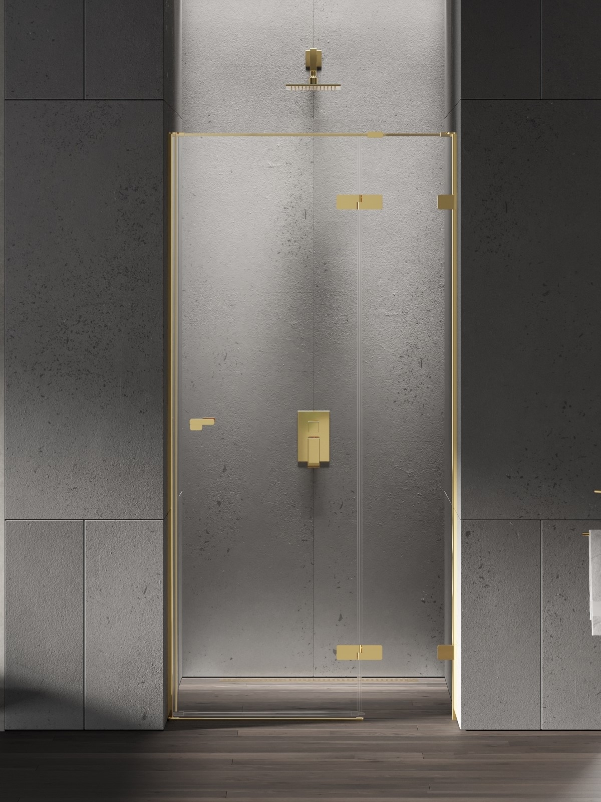 New Trendy Eventa Gold Shine porte de douche 100 cm à ouverture basculante doré brillant/verre transparent EXK-4676
