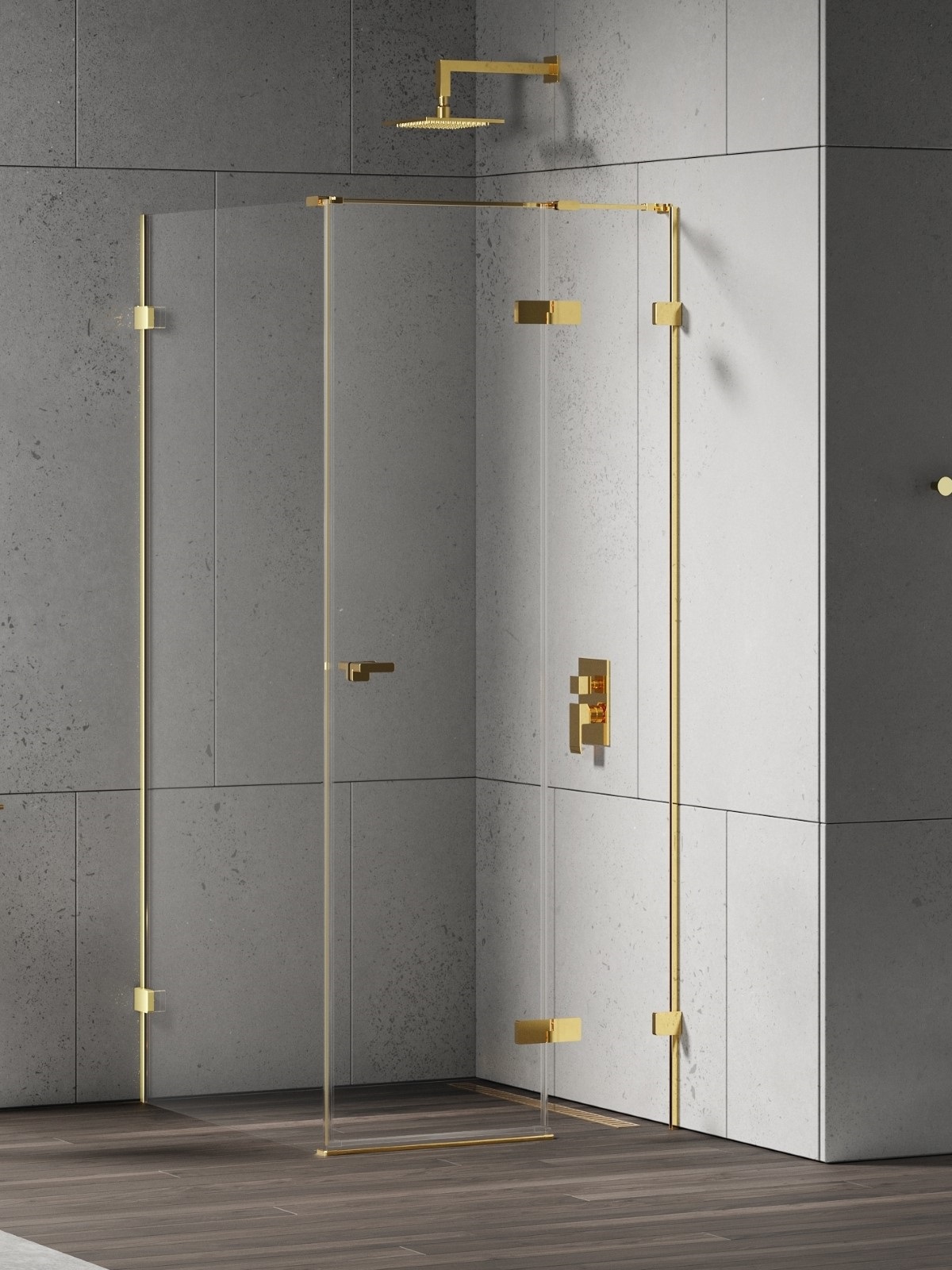 New Trendy Eventa Gold Shine cabine de douche 110x110 cm carrée doré brillant/verre transparent EXK-4741