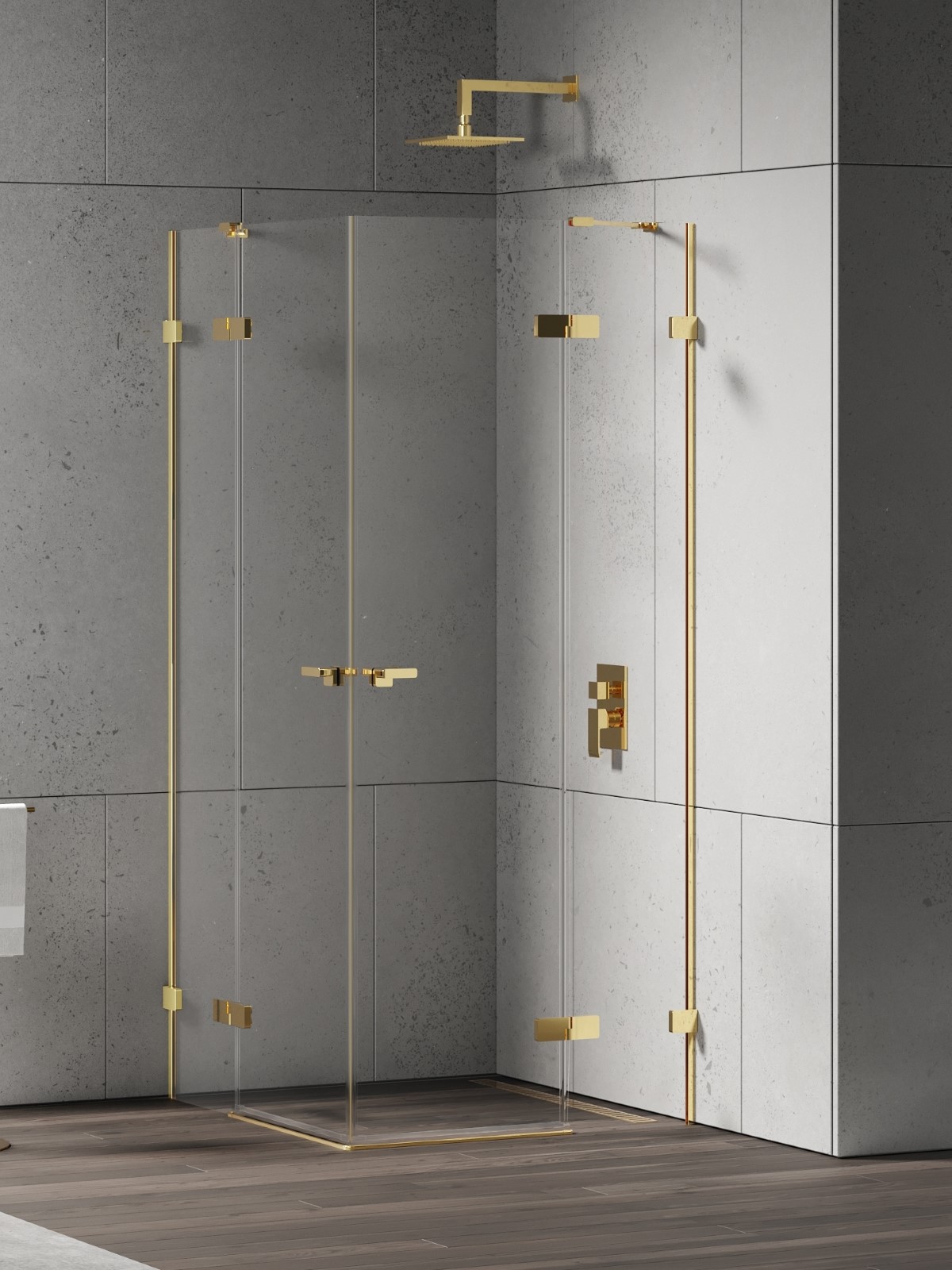 New Trendy Eventa Gold Shine cabine de douche 110x90 cm rectangulaire doré brillant/verre transparent EXK-4765