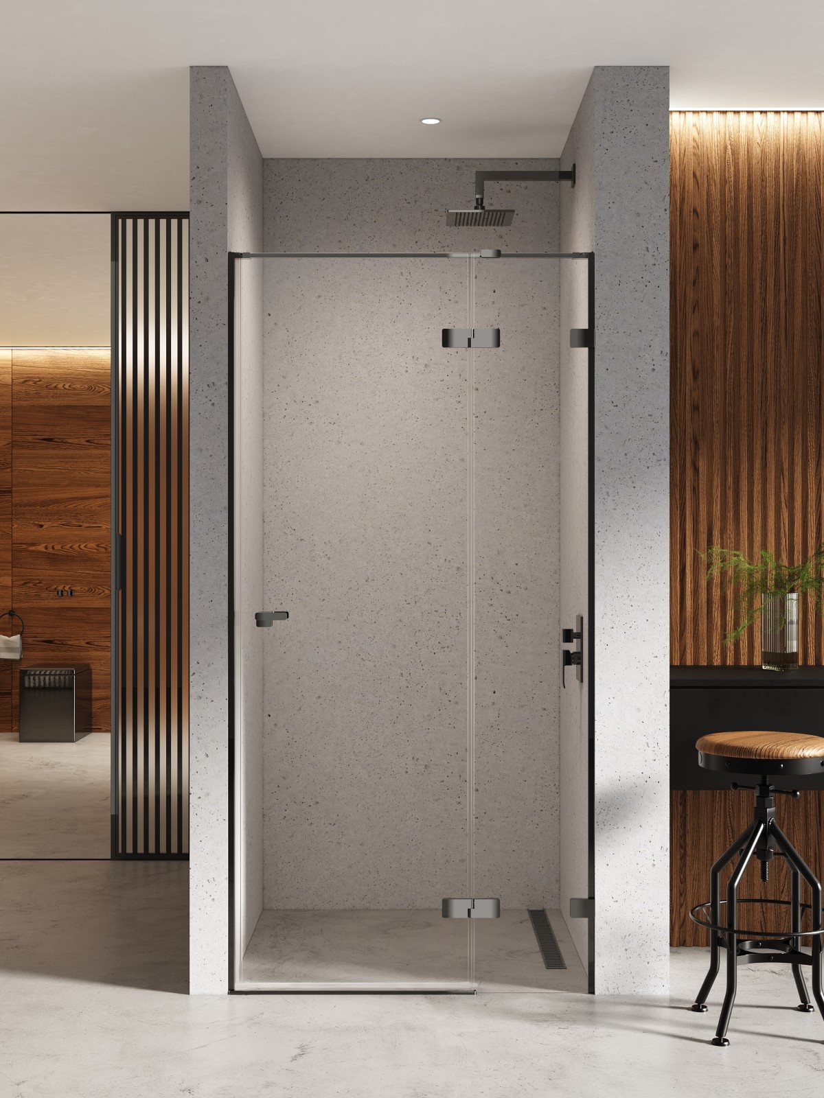 New Trendy Eventa Black Chrome porte de douche 120 cm à ouverture basculante noir brillant/verre transparent EXK-6136