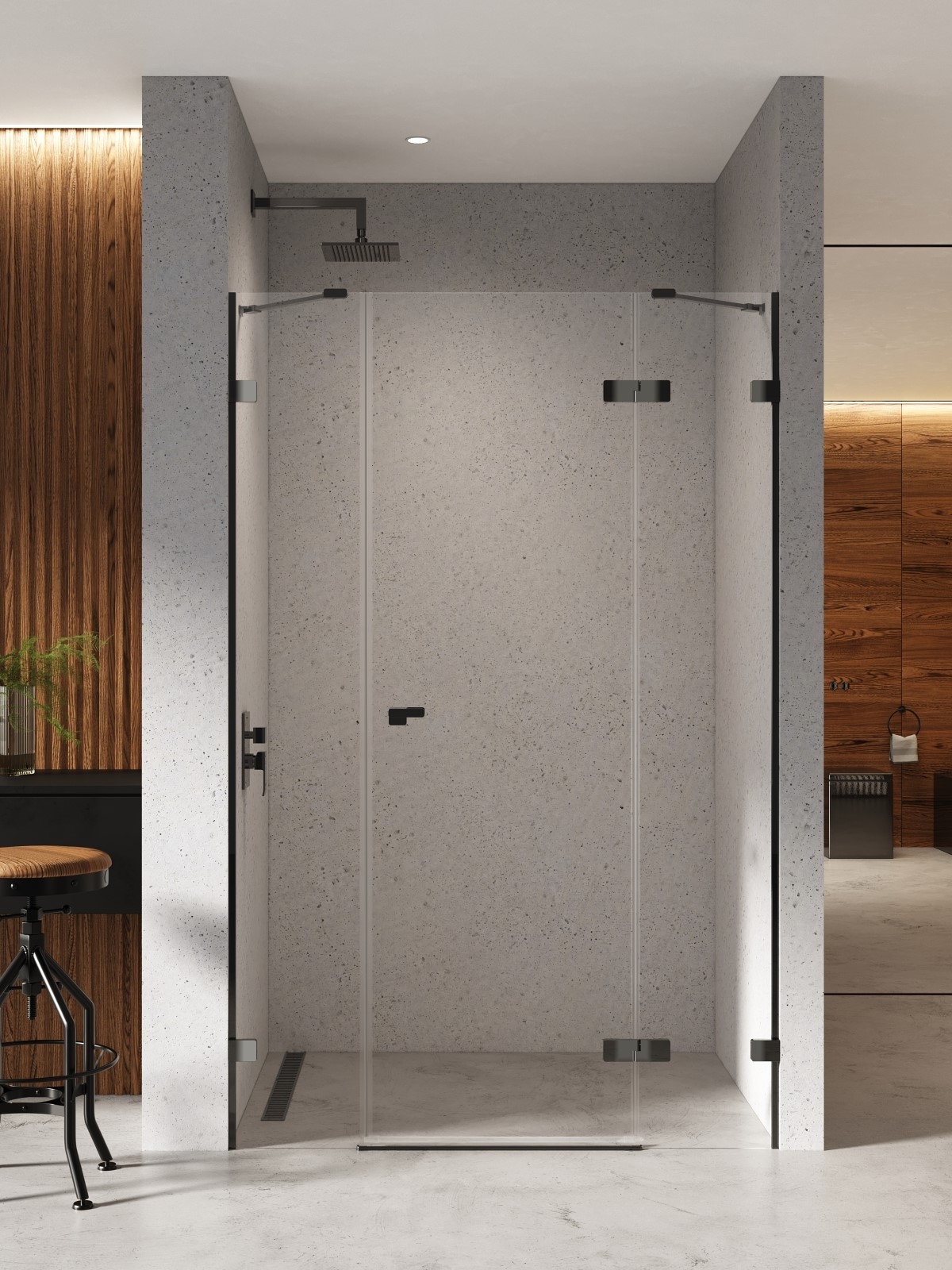 New Trendy Eventa Black Chrome porte de douche 150 cm à ouverture basculante noir brillant/verre transparent EXK-6142