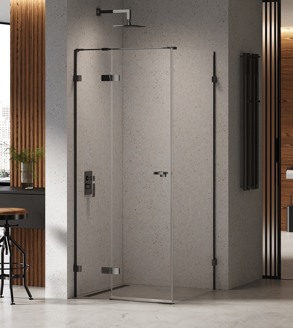 New Trendy Eventa Black Chrome cabine de douche 100x90 cm rectangulaire noir brillant/verre transparent EXK-6154