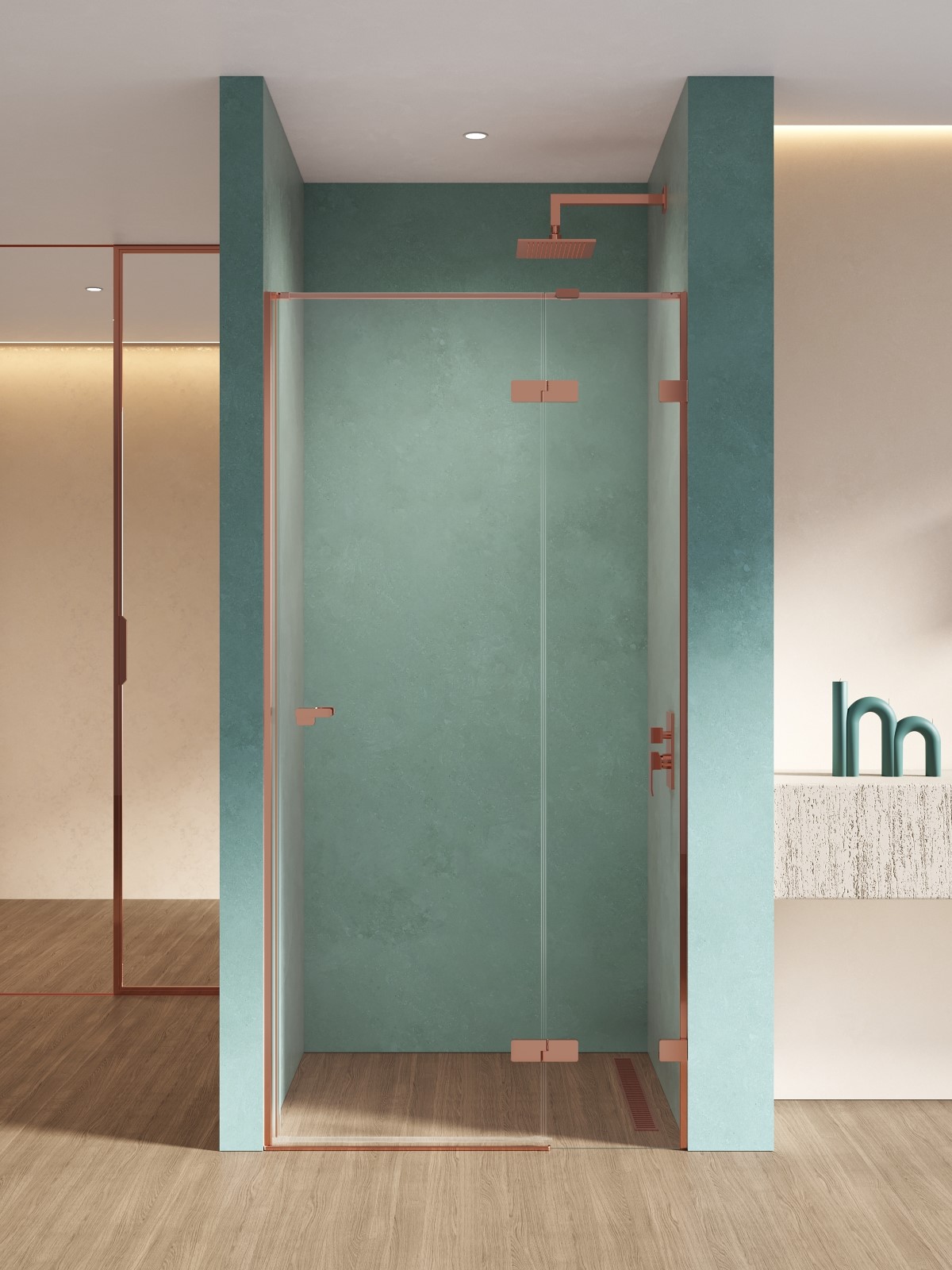 New Trendy Eventa Copper Shine porte de douche 120 cm à ouverture basculante cuivre brillant/verre transparent EXK-6361