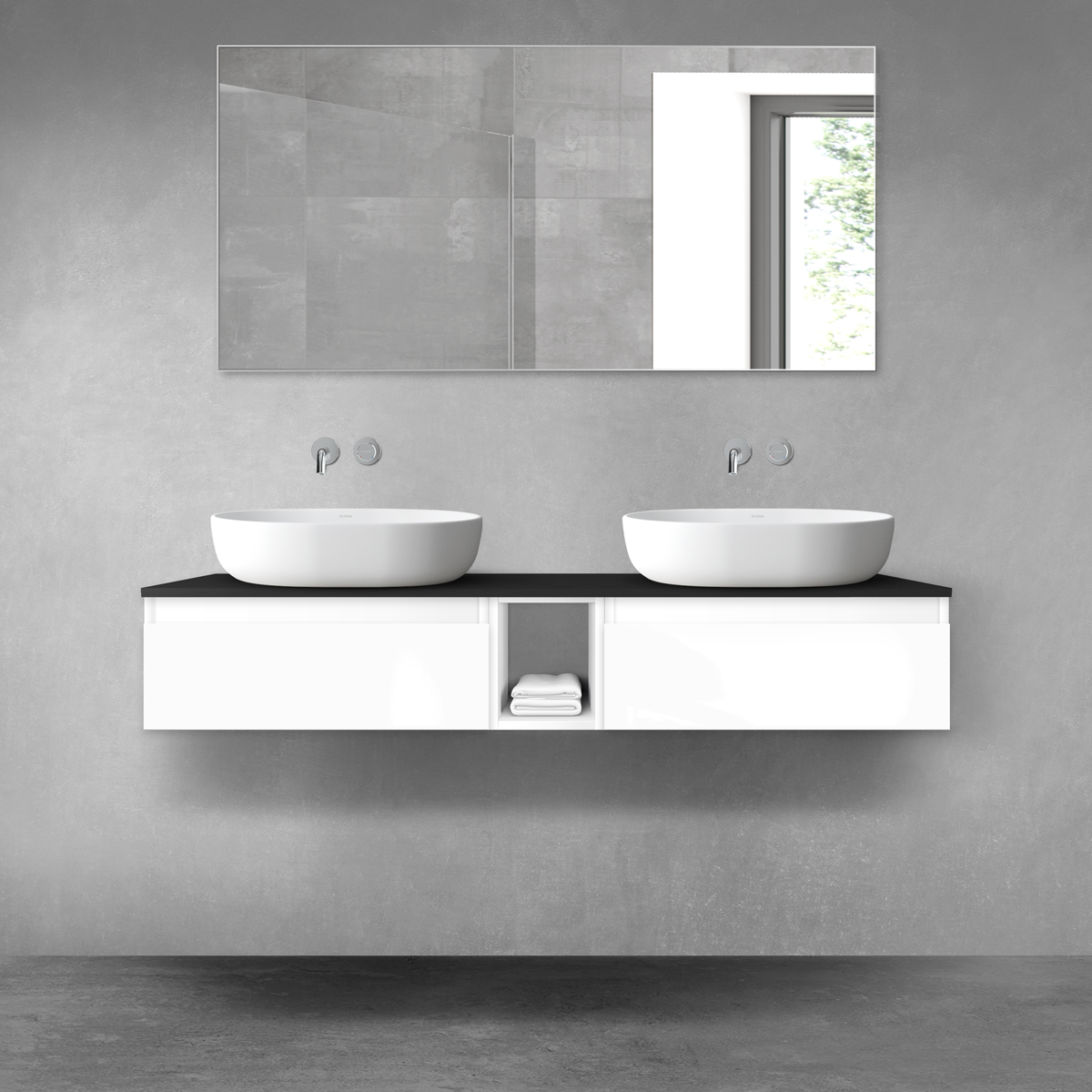 Set armoire Oltens Vernal 60009000, plan de travail suspendu Oltens Vernal 63011300, 60020000