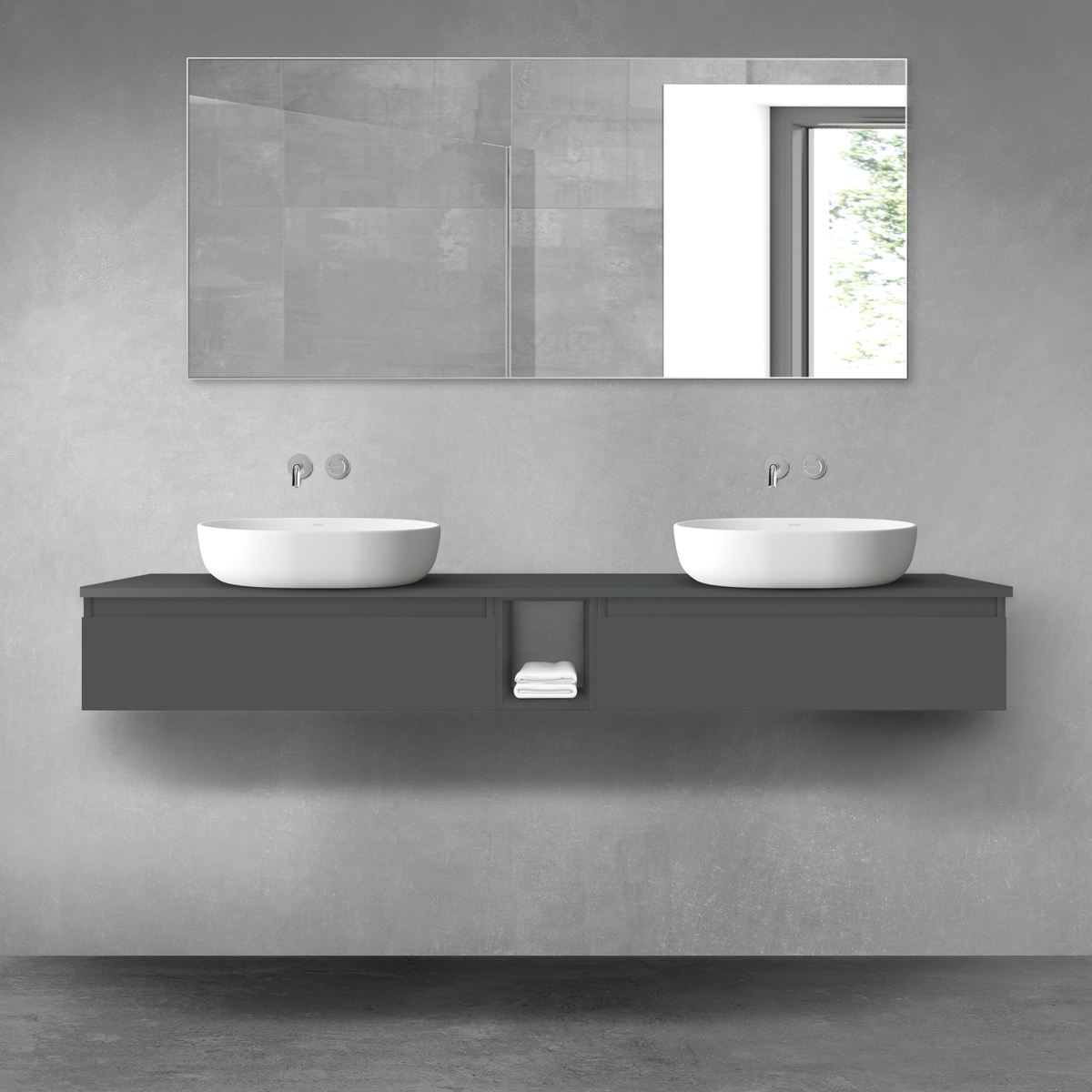 Set armoire Oltens Vernal 60010400, plan de travail suspendu Oltens Vernal 63009400, 60020400