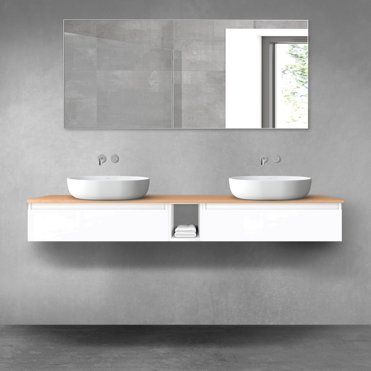 Set armoire Oltens Vernal 60010000, plan de travail suspendu Oltens Vernal 63009060, 60020000