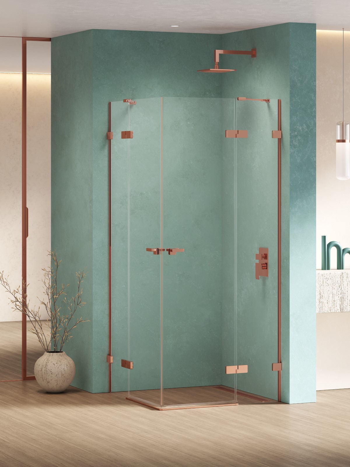 New Trendy Eventa Copper Shine cabine de douche 90x90 cm carrée cuivre brillant/verre transparent EXK-6436