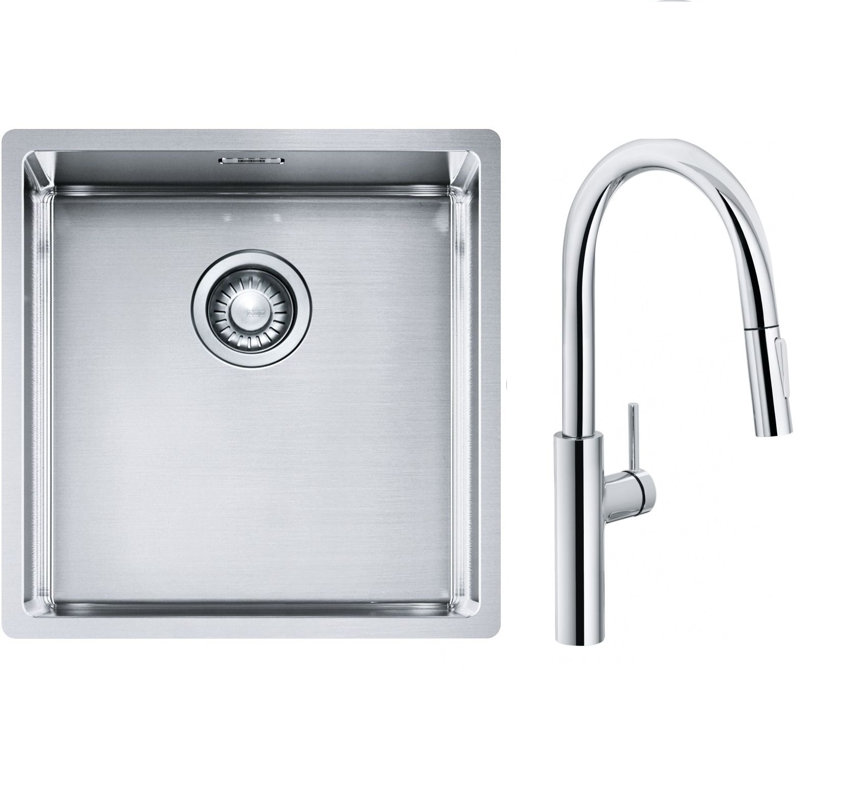 Set mitigeur de cuisine Franke Pescara L Slide-In 115.0538.940, évier en acier inoxydable Franke Box 127.0453.654
