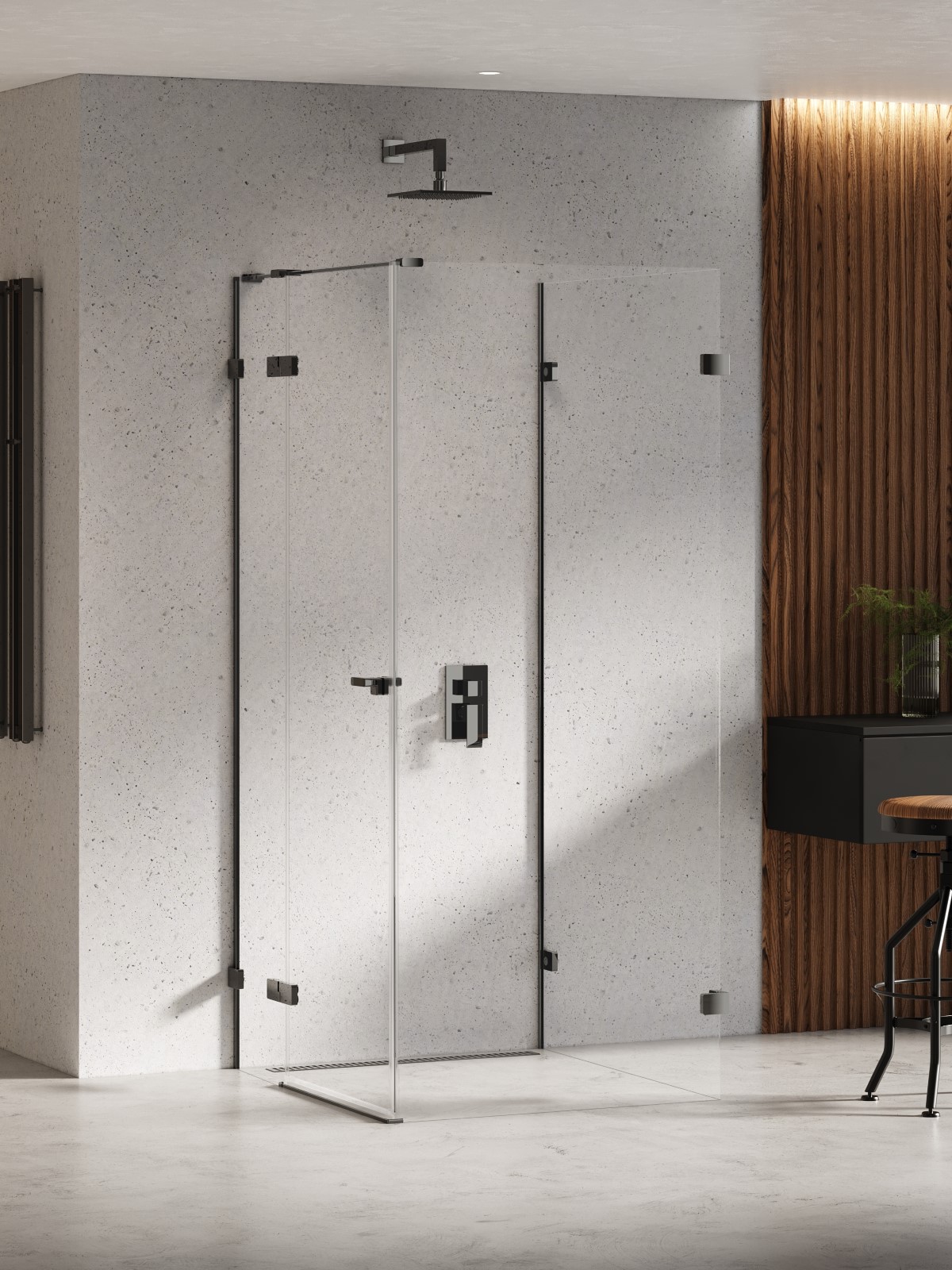 New Trendy Eventa Black Chrome cabine de douche 100x90 cm rectangulaire noir brillant/verre transparent EXK-6286