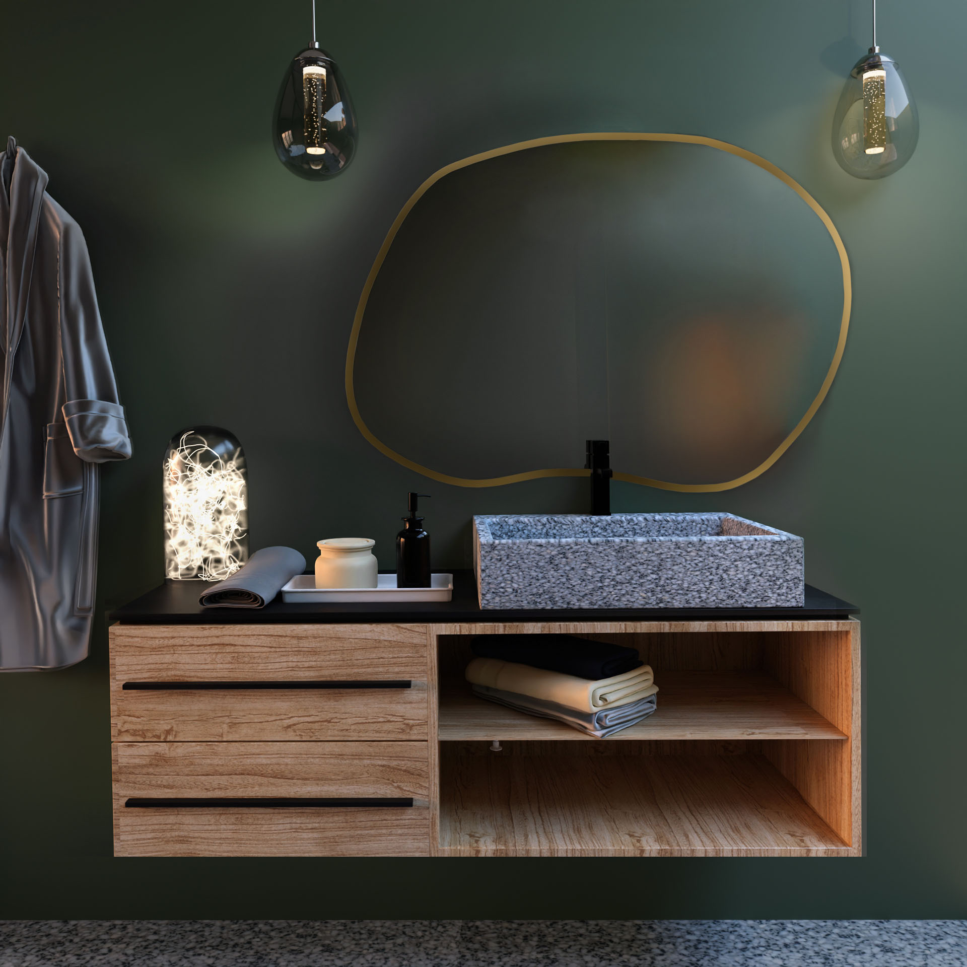 Baltica Design Bright Stain II miroir 90x64 cm avec éclairage doré 5904107917474