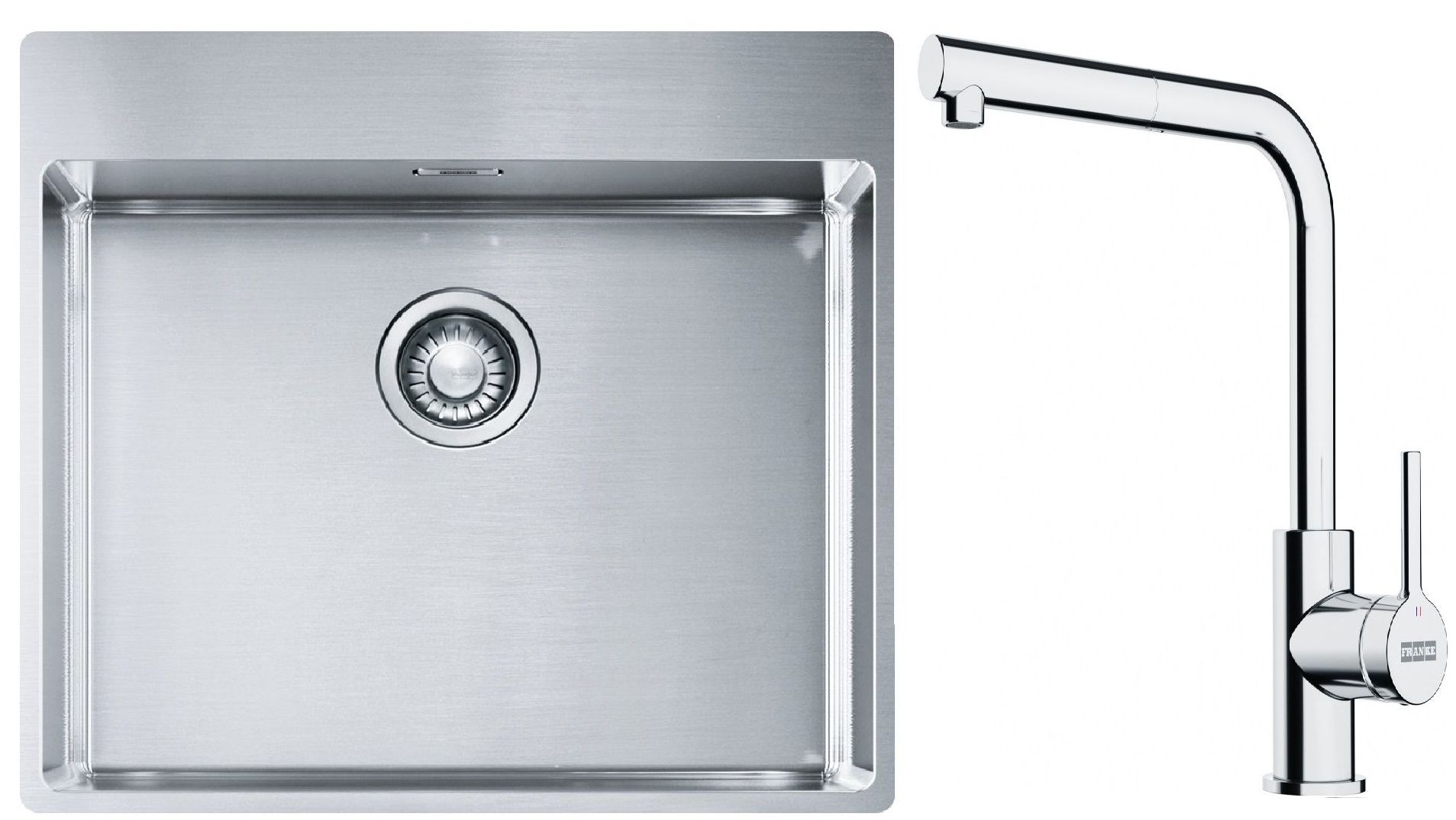 Set évier en acier inoxydable Franke Box 127.0369.295, mitigeur de cuisine Franke Lina 115.0712.420