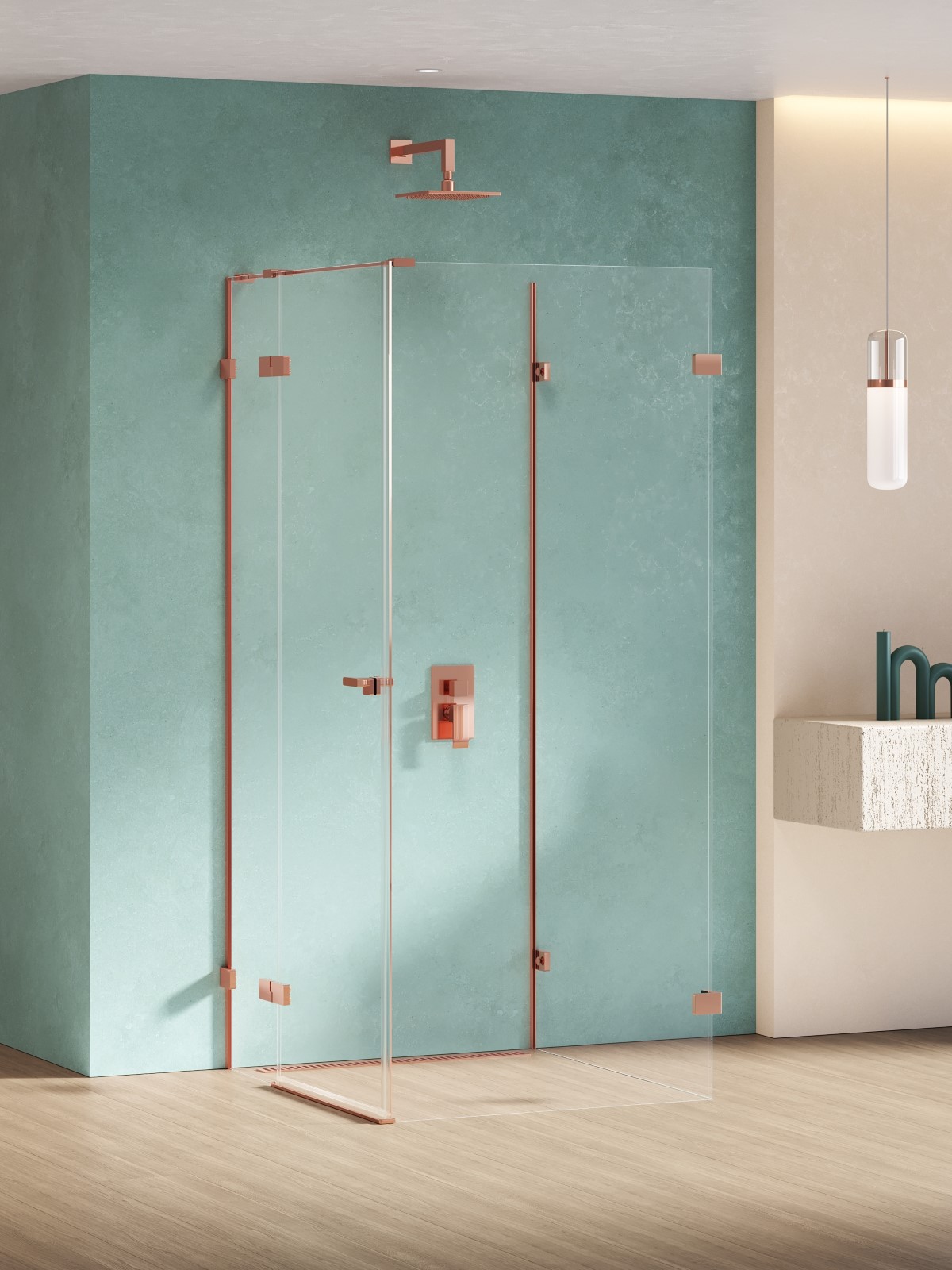 New Trendy Eventa Copper Shine cabine de douche 90x90 cm carrée cuivre brillant/verre transparent EXK-6505