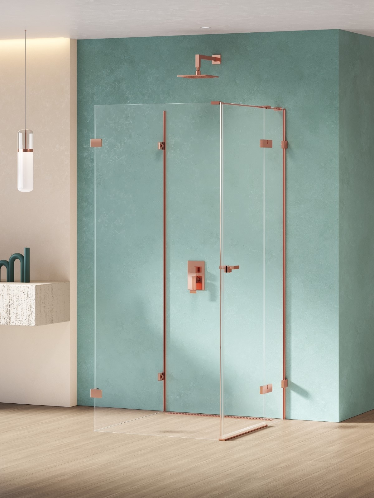 New Trendy Eventa Copper Shine cabine de douche 100x100 cm rectangulaire cuivre brillant/verre transparent EXK-6514