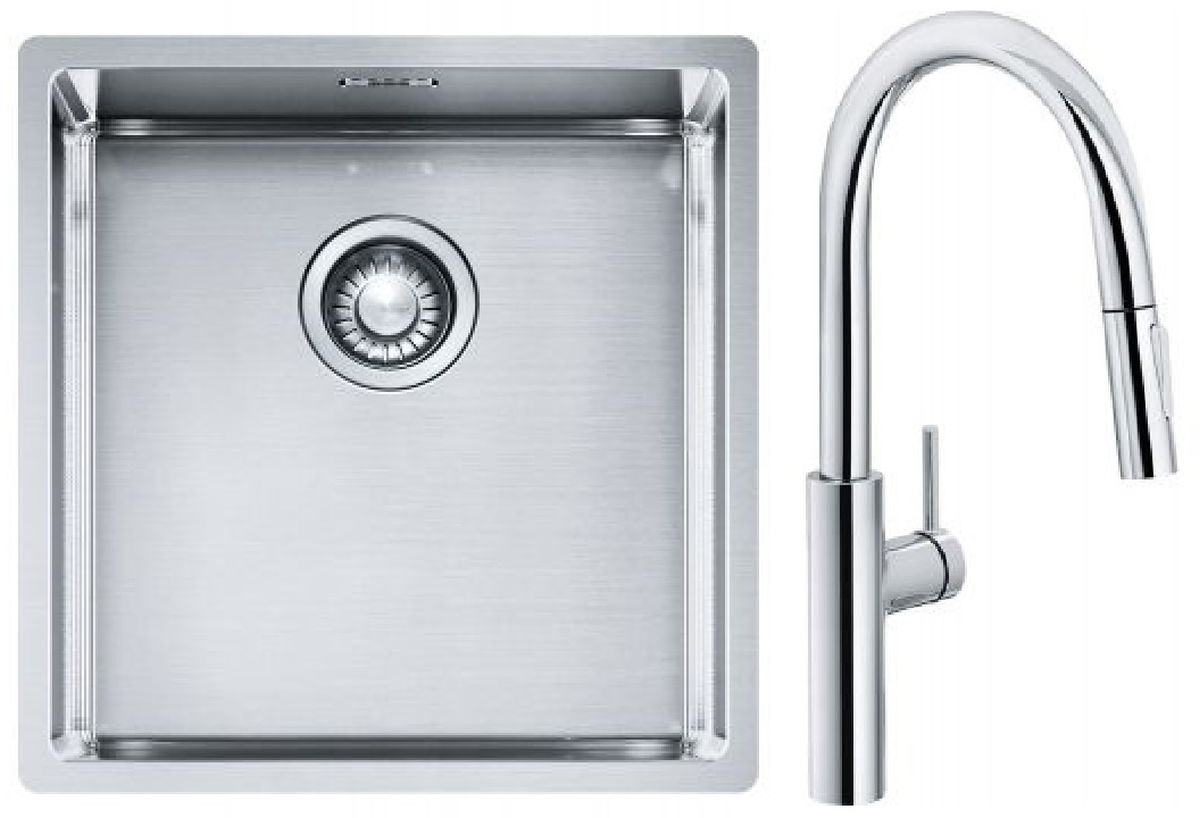 Set mitigeur de cuisine Franke Pescara L Slide-In 115.0538.940, évier en acier inoxydable Franke Box 127.0453.654