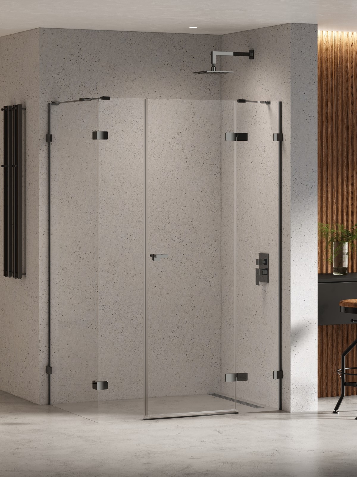 New Trendy Eventa Black Chrome cabine de douche 110x90 cm rectangulaire noir brillant/verre transparent EXK-6237