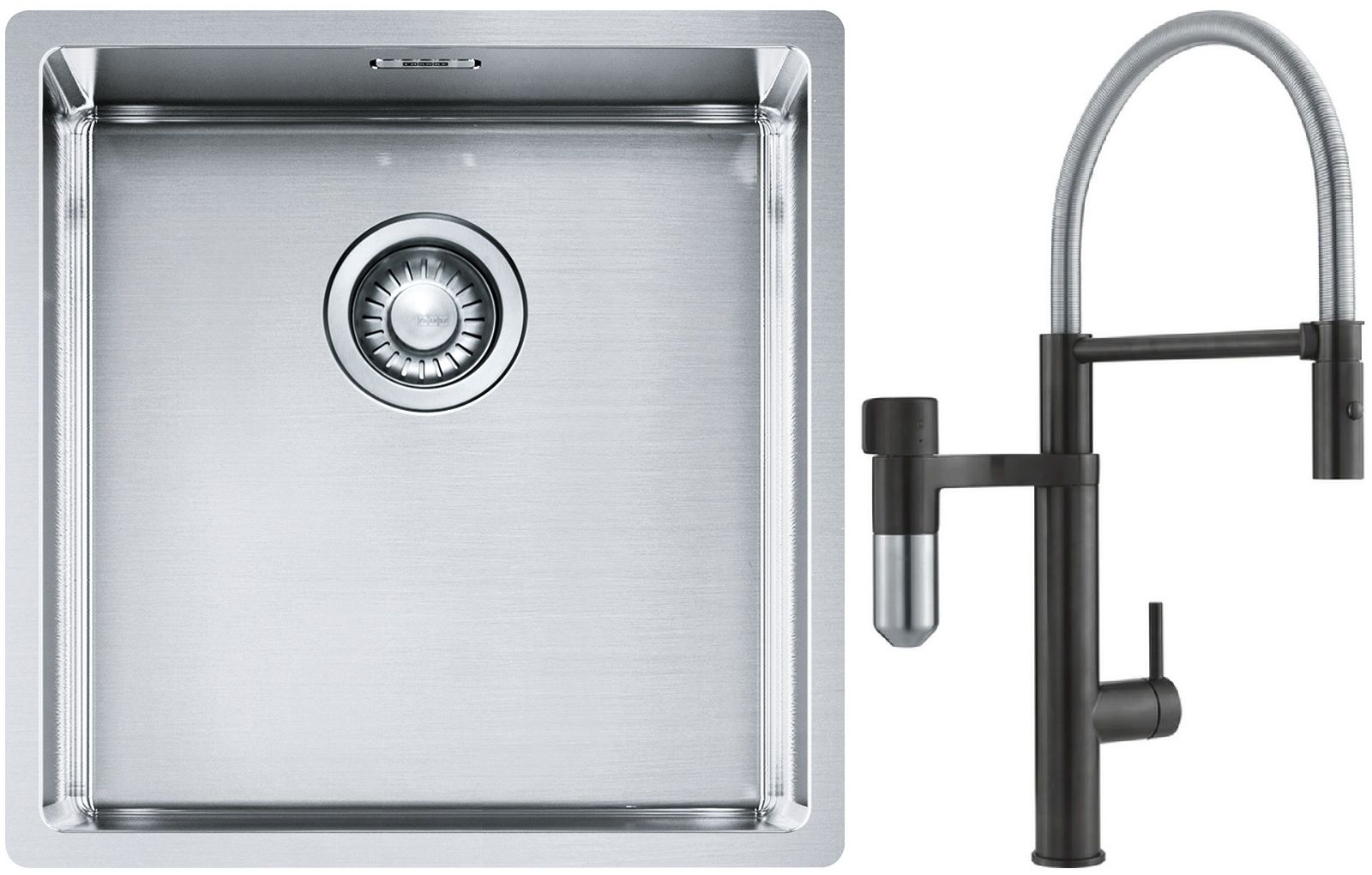 Set mitigeur de cuisine Franke Vital Semi-Pro 120.0621.313, évier en acier inoxydable Franke Box 127.0453.654