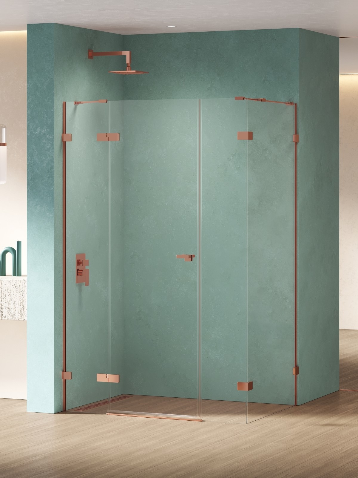 New Trendy Eventa Copper Shine kabina prysznicowa 130x80 cm prostokątna lewa miedź połysk/szkło przezroczyste EXK-6457