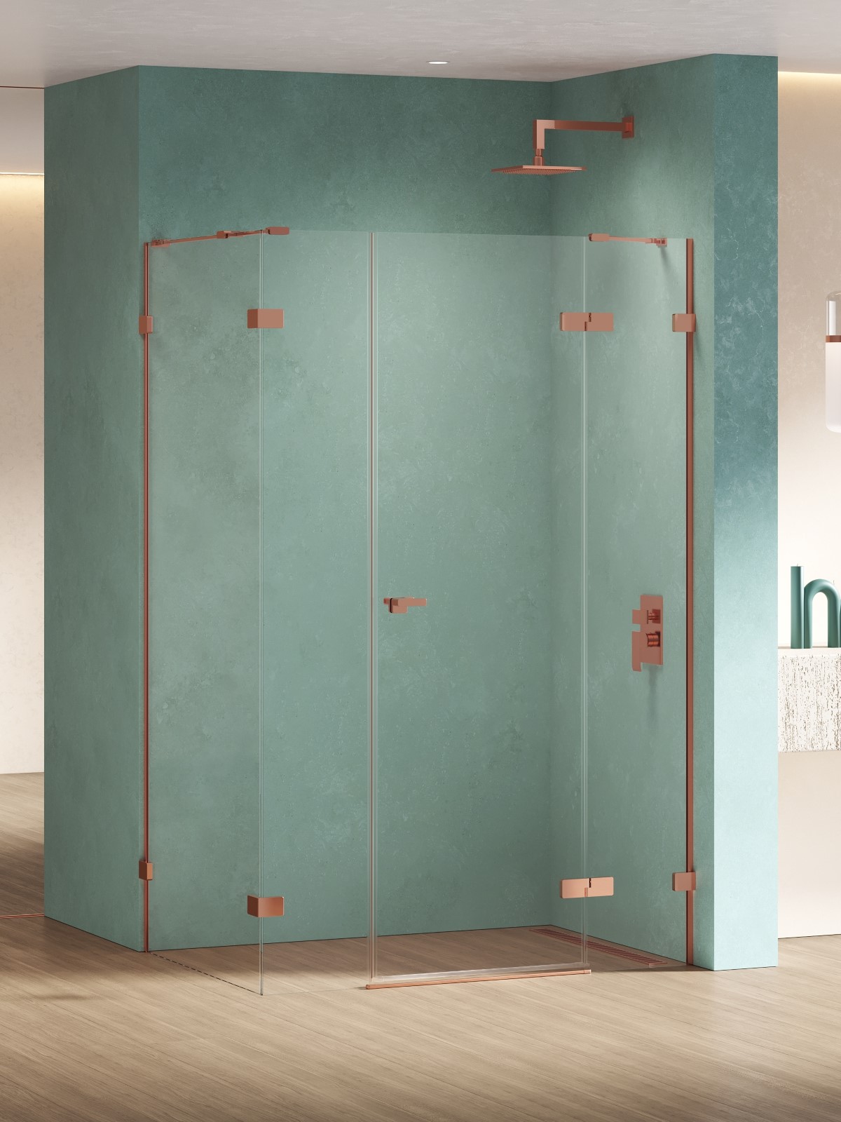 New Trendy Eventa Copper Shine kabina prysznicowa 130x90 cm prostokątna prawa miedź połysk/szkło przezroczyste EXK-6464