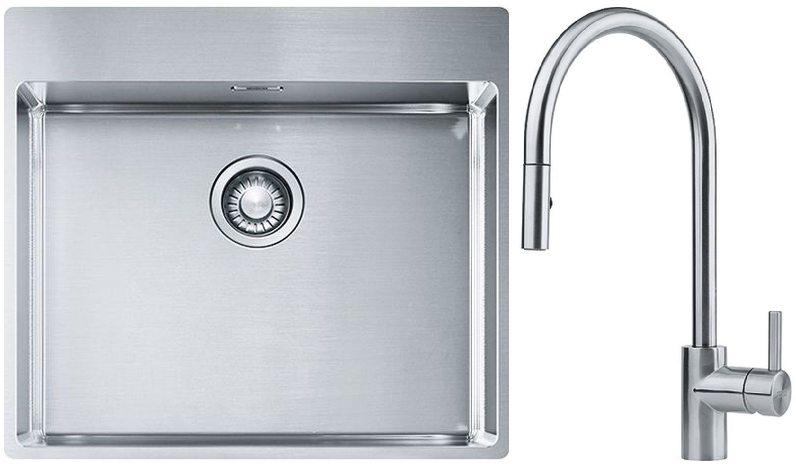 Set évier en acier inoxydable Franke Box 127.0369.295, mitigeur de cuisine Franke Eos 115.0590.045